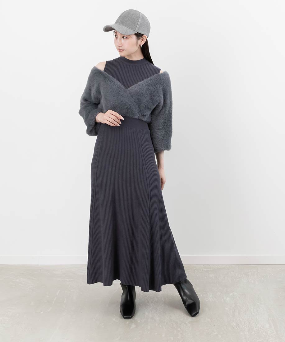 【ランダ/RANDA】のフェザードッキングニットワンピース インテリア・キッズ・メンズ・レディースファッション・服の通販 founy(ファニー) 　ファッション　Fashion　レディースファッション　Fashion for Women　ワンピース　Dresses　ニットワンピース　Knit Dresses　おすすめ　Recommended / Our Picks　コンパクト　Compact, Small Size　スニーカー　Sneakers, Trainers　フェザー　Feather, Feather Detail　マーメイド　Mermaid, Fishtail Silhouette　リブニット　Rib Knit, Ribbed Knit　NAVY|ID: prp329100004649647 ipo3291000000033585846