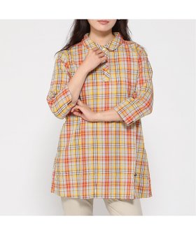 【クロコダイル/CROCODILE】の丸襟 チェック柄 チュニック 人気、トレンドファッション・服の通販 founy(ファニー) ファッション Fashion レディースファッション Fashion for Women トップス・カットソー Cut & Sew Tops オレンジ Orange チェック Check, Plaid, Tartan チュニック Tunic, Long Top リラックス Relax, Relaxed Fit |ID:prp329100004649672