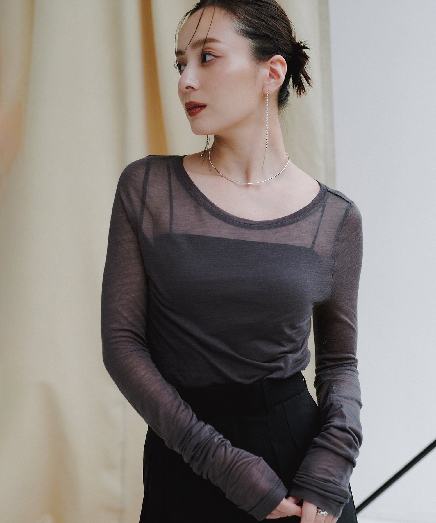 【アニュアンス/anuans】のシアーロングスリーブT シャツ インテリア・キッズ・メンズ・レディースファッション・服の通販 founy(ファニー) ファッション Fashion レディースファッション Fashion for Women トップス・カットソー Cut & Sew Tops シャツ・ブラウス・オフィスカジュアル Elegant Blouses & Button-Ups おすすめ Recommended / Our Picks とろみ Fluid, Flowy Fabric カットソー Cut and Sewn Top カーディガン Cardigan, Knitwear シアー Sheer, See-Through シルク Silk, 100% Silk ベーシック Basic, Essential GREY|ID: prp329100004649712 ipo3291000000034481295