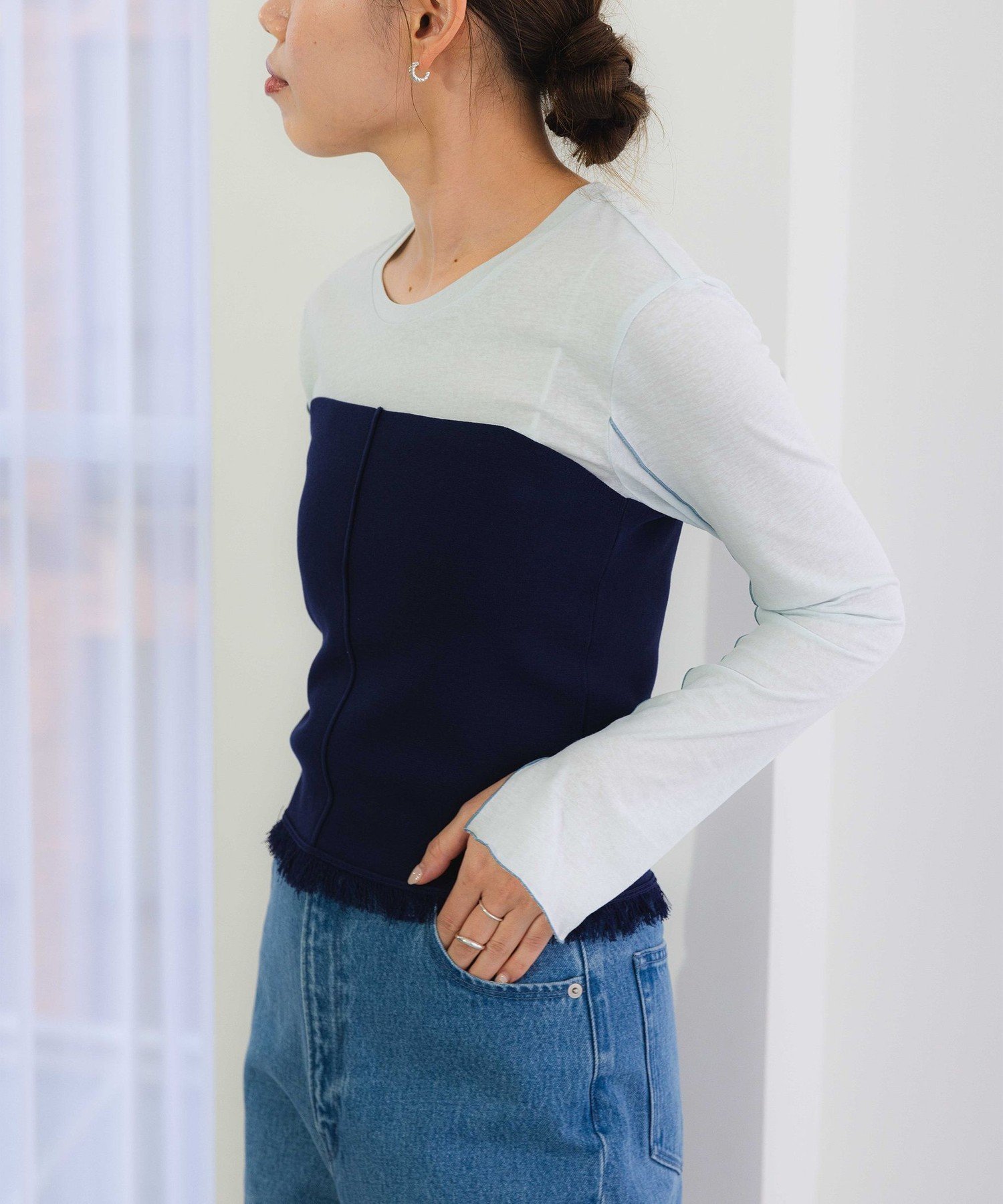 【ユナイテッドアローズ/UNITED ARROWS】のEMMEL REFINES EM ビスチェセット シアー カットソー インテリア・キッズ・メンズ・レディースファッション・服の通販 founy(ファニー) 　ファッション　Fashion　レディースファッション　Fashion for Women　トップス・カットソー　Cut & Sew Tops　カットソー・ベーシックTシャツ　Cut-and-Sewn Tops / Stretch Tees & Basics　ビスチェ　Bustiers & Corset Tops / Layered Bustier Style　春　Spring　カットソー　Cut and Sewn Top　シアー　Sheer, See-Through　トレンド　Trend, Trending Now　長袖　Long Sleeve, Full Sleeve　ビスチェ　Bustier, Corset Top　フィット　Fit, Slim Fit　フリンジ　Fringe, Tassel　ロング　Long, Long-Length　ワイド　Wide, Wide Fit　おすすめ　Recommended / Our Picks　2024年　2024　2024春夏・S/S　Spring/Summer 2024 SS24　LT.BLUE|ID: prp329100004650107 ipo3291000000033592732
