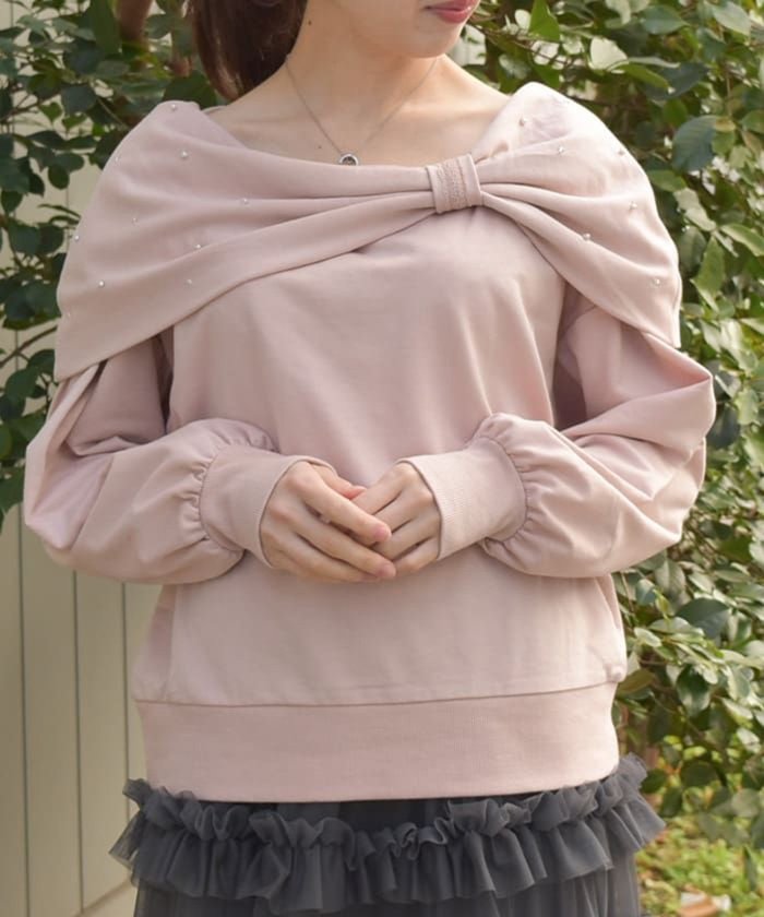 【アクシーズファム/axes femme】のランダムパールリボンプルオーバー インテリア・キッズ・メンズ・レディースファッション・服の通販 founy(ファニー) https://founy.com/ ファッション Fashion レディースファッション Fashion for Women トップス・カットソー Cut & Sew Tops カジュアルプルオーバー・ニットトップス Pullovers & Knit Tops / Casual Pullovers インナー Innerwear タンク Tank Top, Sleeveless Top ドレープ Drape, Draping Fabric パール Pearl, Pearl Accent フェミニン Feminine, Girly ランダム Random, Irregular リボン Ribbon, Bow 長袖 Long Sleeve, Full Sleeve |ID: prp329100004650112 ipo3291000000033592758