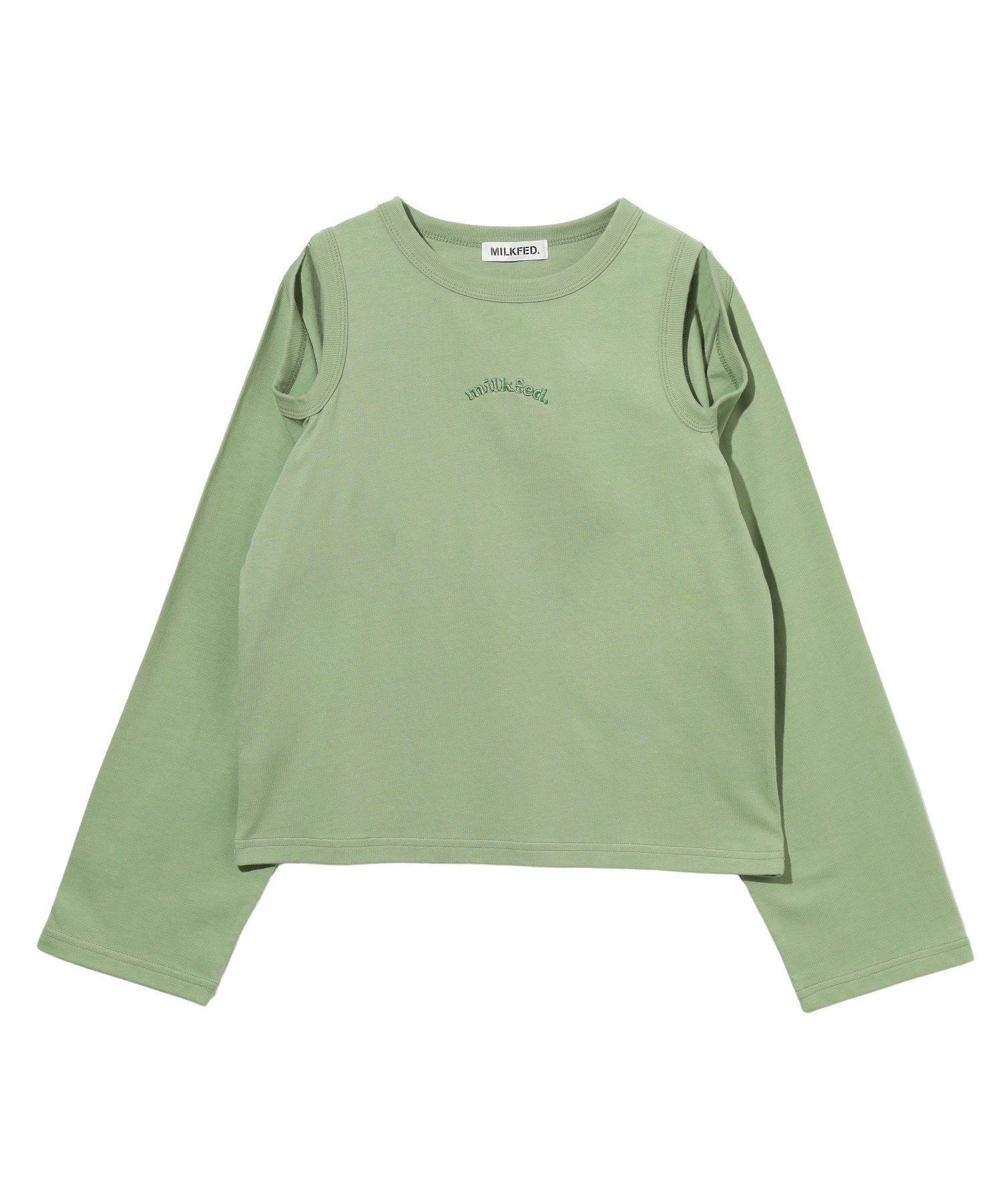 【ミルクフェド/MILKFED.】のOPEN SHOULDER LS TOP インテリア・キッズ・メンズ・レディースファッション・服の通販 founy(ファニー) 　ファッション　Fashion　レディースファッション　Fashion for Women　ワンピース　Dresses　インナー　Innerwear　カットソー　Cut and Sewn Top　コンパクト　Compact, Small Size　サロペット　Overalls, Salopette　スリーブ　Sleeve, Long Sleeve / Short Sleeve　トレンド　Trend, Trending Now　バランス　Balance, Style Balance　ワンポイント　One Point, Statement Accent　台形　A-Line, Trapezoid Shape　長袖　Long Sleeve, Full Sleeve　LtGREEN|ID: prp329100004650192 ipo3291000000033593429