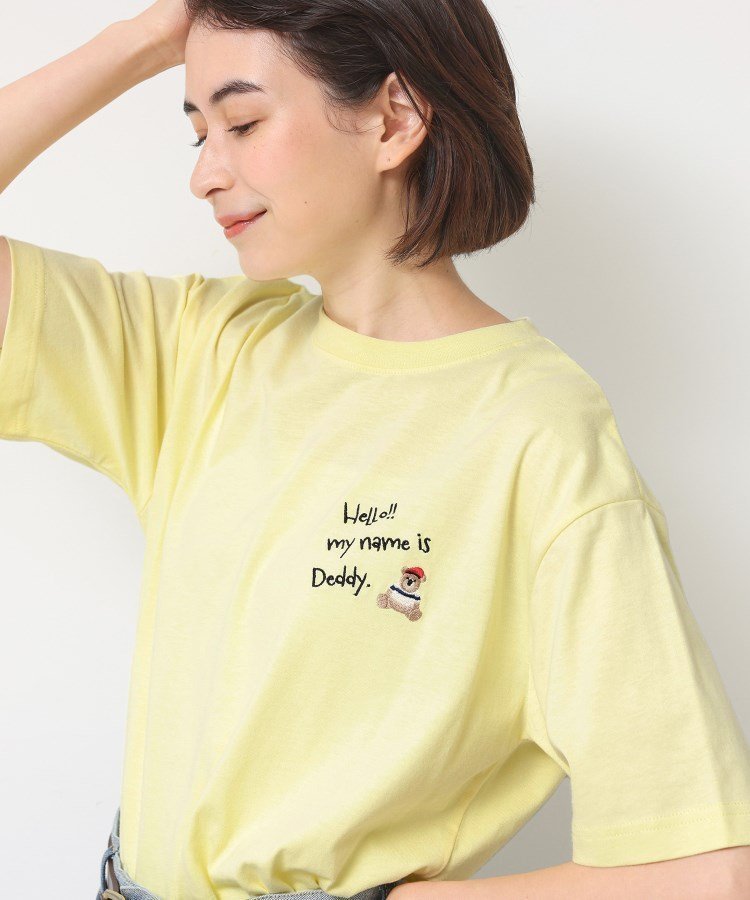 【デッサン/Dessin】の【ユニセックス・洗える】Deddy刺繍入り オーガニックコットンTシャツ インテリア・キッズ・メンズ・レディースファッション・服の通販 founy(ファニー) 　ファッション　Fashion　レディースファッション　Fashion for Women　トップス・カットソー　Cut & Sew Tops　シャツ・ブラウス・オフィスカジュアル　Elegant Blouses & Button-Ups　ロングTシャツ・Tシャツ　Longline T-Shirts & Tees　カーゴパンツ　Cargo Pants, Utility Pants　キャラクター　Character, Licensed Characters　シンプル　Simple, Minimal　デニム　Denim, Jeans Material　半袖　Short Sleeve, Half Sleeve　洗える　Machine Washable　ライトイエロー|ID: prp329100004650216 ipo3291000000033593698