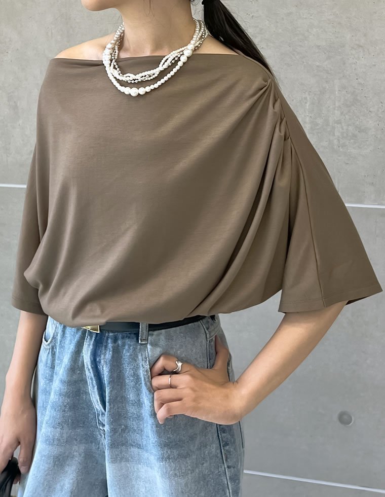 【リエディ/Re:EDIT】の2WAYカットドレープトップス インテリア・キッズ・メンズ・レディースファッション・服の通販 founy(ファニー) 　ファッション　Fashion　レディースファッション　Fashion for Women　トップス・カットソー　Cut & Sew Tops　おすすめ　Recommended / Our Picks　とろみ　Fluid, Flowy Fabric　アシンメトリー　Asymmetrical Style　エレガント 上品　Elegant　カットソー　Cut and Sewn Top　シンプル　Simple, Minimal　ストレッチ　Stretch, Stretchy Fabric　トレンド　Trend, Trending Now　ドレープ　Drape, Draping Fabric　ボトム　Bottoms, Lower Wear　ミックス　Mix, Mixed Style　ワンショル　One Shoulder, Asymmetrical　モカ|ID: prp329100004650246 ipo3291000000033594217