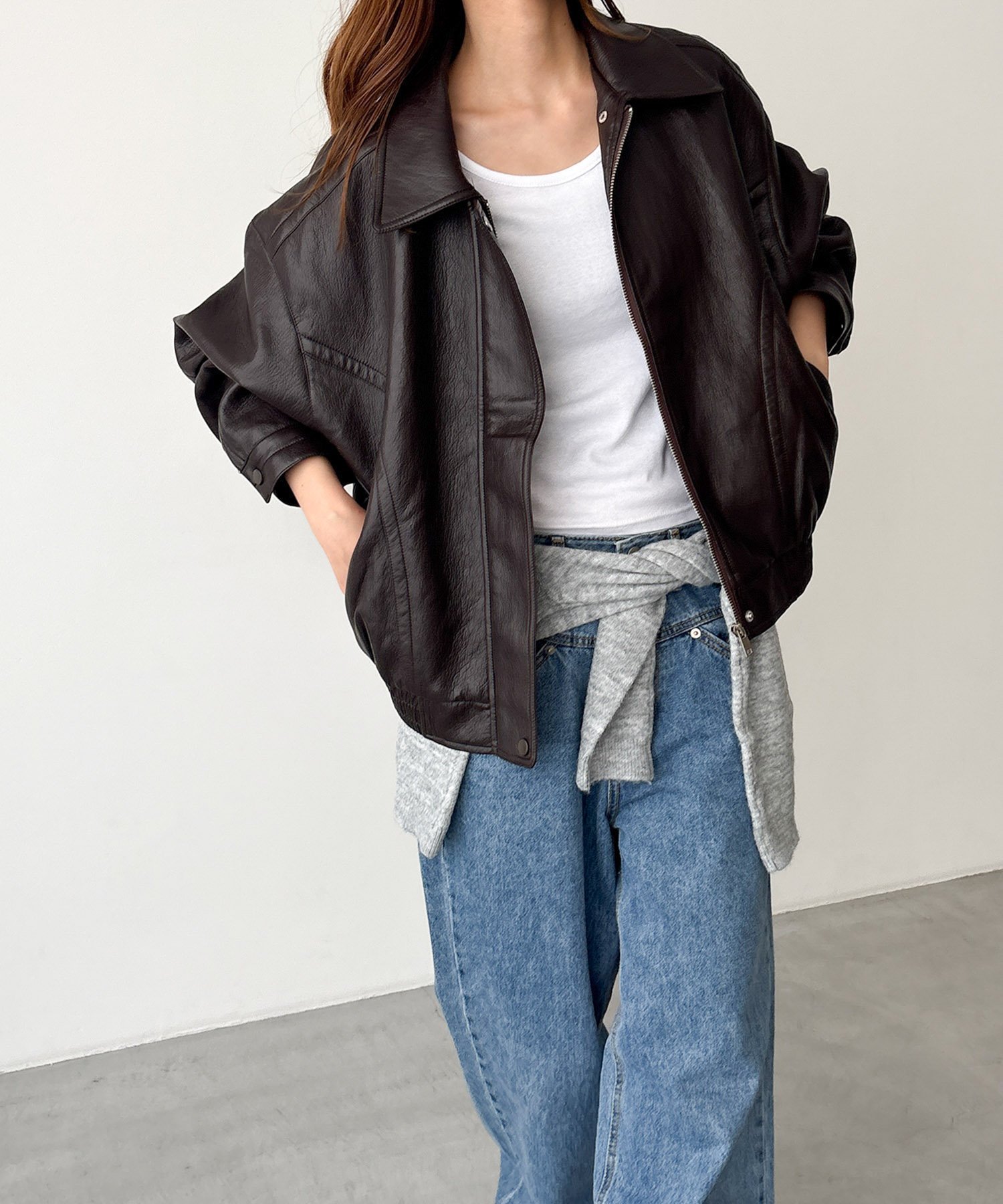 【キャナルジーン/CANAL JEAN】のdiggity 合皮ブルゾン インテリア・キッズ・メンズ・レディースファッション・服の通販 founy(ファニー) 　ファッション　Fashion　レディースファッション　Fashion for Women　アウター　Coat / Outerwear Collection　ブルゾンジャケット・スポーティアウター　Blouson Jackets　おすすめ　Recommended / Our Picks　コンパクト　Compact, Small Size　ブルゾン　Blouson, Bomber Jacket　ポケット　Pocket, Pocket Detail　ロング　Long, Long-Length　エレガント 上品　Elegant　ブラウン|ID: prp329100004650309 ipo3291000000033595762