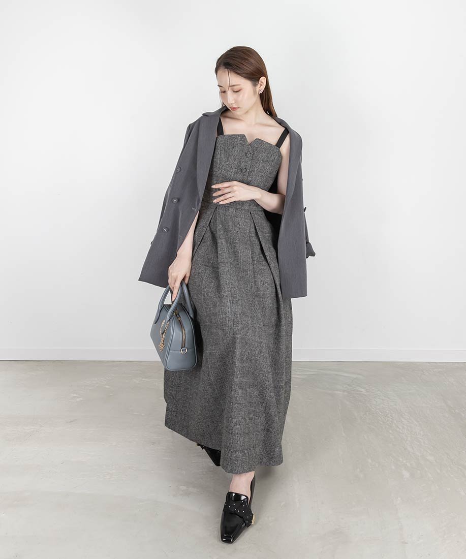 【ランダ/RANDA】のビスチェライクキャミワンピース インテリア・キッズ・メンズ・レディースファッション・服の通販 founy(ファニー) 　ファッション　Fashion　レディースファッション　Fashion for Women　ワンピース　Dresses　キャミソールワンピース　Camisole Dresses　おすすめ　Recommended / Our Picks　インナー　Innerwear　キャミワンピース　Cami Dress, Slip Dress　クラシック　Classic, Timeless Style　コンパクト　Compact, Small Size　シンプル　Simple, Minimal　ジャケット　Jacket, Outerwear　スーツ　Suit, Formalwear　チェック　Check, Plaid, Tartan　フロント　Front, Front Design　ボックス　Boxy, Box Shape　ロング　Long, Long-Length　エレガント 上品　Elegant　A/W・秋冬　Autumn/Winter　CHECK|ID: prp329100004650364 ipo3291000000033596278