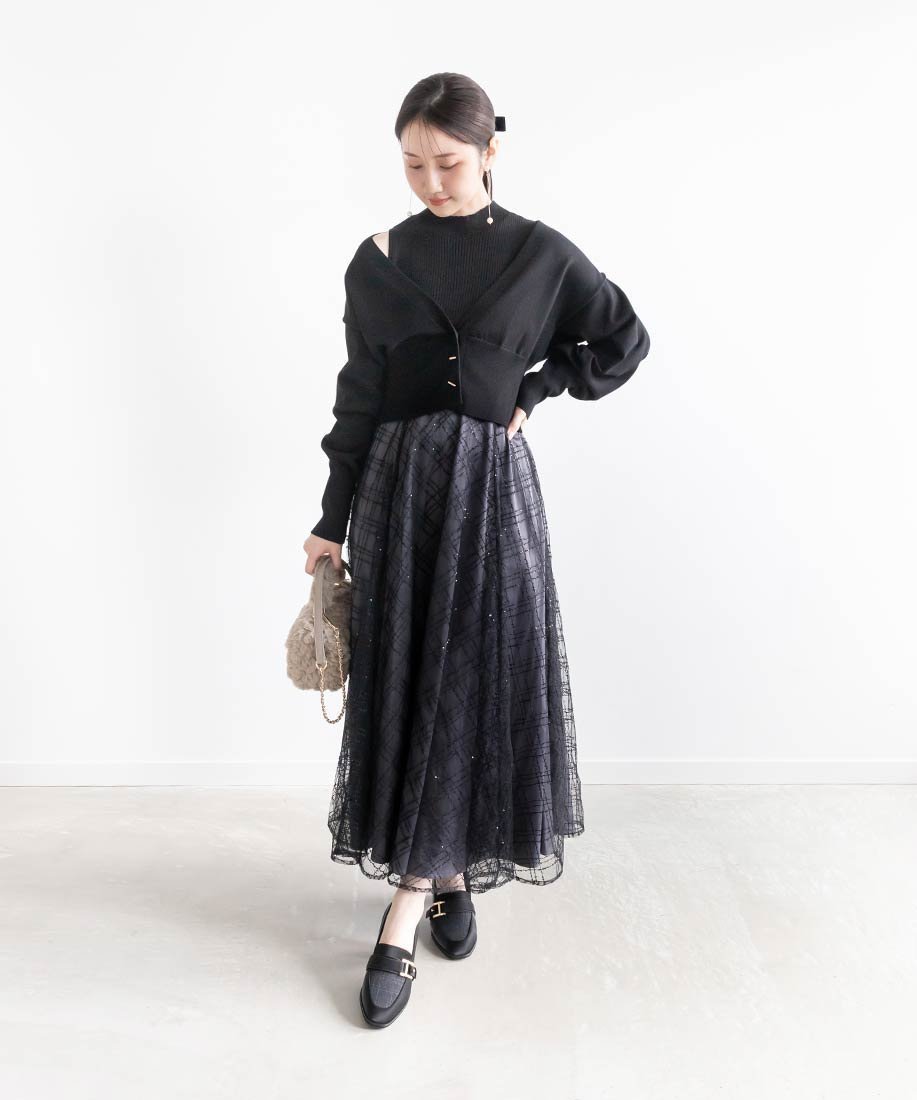 【ランダ/RANDA】のチュールドッキングボレロワンピース インテリア・キッズ・メンズ・レディースファッション・服の通販 founy(ファニー) 　ファッション　Fashion　レディースファッション　Fashion for Women　アウター　Coat / Outerwear Collection　ボレロ・ショート丈ジャケット / ドレス羽織りに　Boleros & Short Jackets　スパンコール　Sequins, Sequin Embellishment　チュール　Tulip, Tulip Motif　ドッキング　Docking, Mixed Material　ハイネック　High Neck, Mock Neck　ボレロ　Bolero, Short Cardigan　エレガント 上品　Elegant　BLACK|ID: prp329100004650366 ipo3291000000033596303