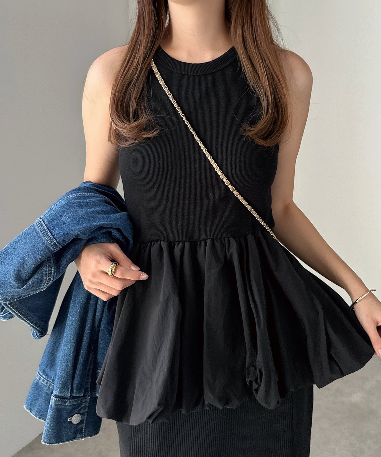 【アンドミー/andme】のテレコリブ カップ付き ペプラム バルーン トップス 人気、トレンドファッション・服の通販 founy(ファニー) 　ファッション　Fashion　レディースファッション　Fashion for Women　トップス・カットソー　Cut & Sew Tops　おすすめ　Recommended / Our Picks　アメリカン　American Style　スウェット / スエット　Sweatshirt, Sweatwear　スリーブ　Sleeve, Long Sleeve / Short Sleeve　タンク　Tank Top, Sleeveless Top　ダウン　Down, Puffer　バルーン　Balloon, Balloon Silhouette　フェミニン　Feminine, Girly　ペプラム　Peplum, Flared Hem　エレガント 上品　Elegant　 other-1|ID: prp329100004650404 ipo3291000000033596530