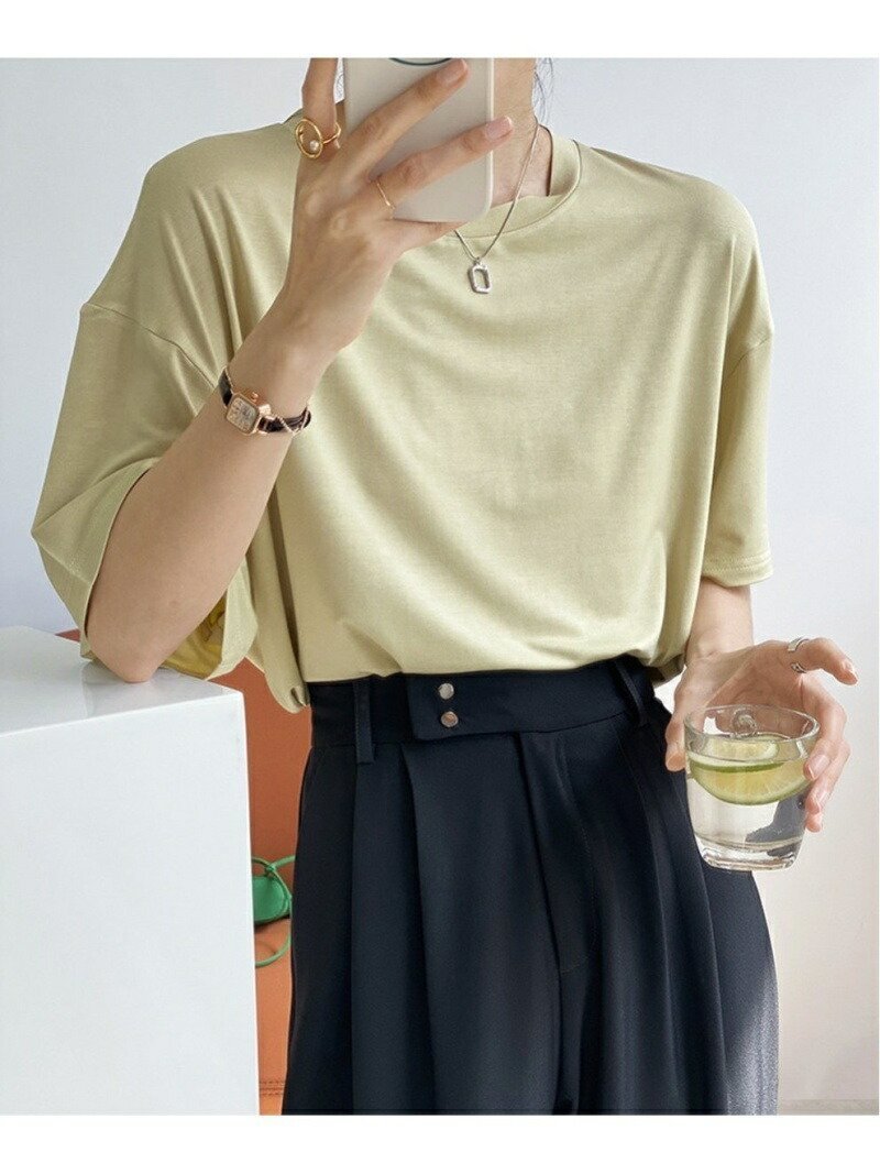 【ミニミニストア/miniministore】の半袖 カットソー 無地レディースカジュアル インテリア・キッズ・メンズ・レディースファッション・服の通販 founy(ファニー) 　ファッション　Fashion　レディースファッション　Fashion for Women　トップス・カットソー　Cut & Sew Tops　カットソー・ベーシックTシャツ　Cut-and-Sewn Tops / Stretch Tees & Basics　イエロー　Yellow　カットソー　Cut and Sewn Top　カーディガン　Cardigan, Knitwear　サマー　Summer, Summer Style　ショルダー　Shoulder, Shoulder Strap　シンプル　Simple, Minimal　ドロップ　Drop Shoulder, Dropped Style　ラウンド　Round, Round Neck　ロング　Long, Long-Length　半袖　Short Sleeve, Half Sleeve　夏　Summer　無地　Plain, Solid Color　薄イエロー|ID: prp329100004650427 ipo3291000000033596650