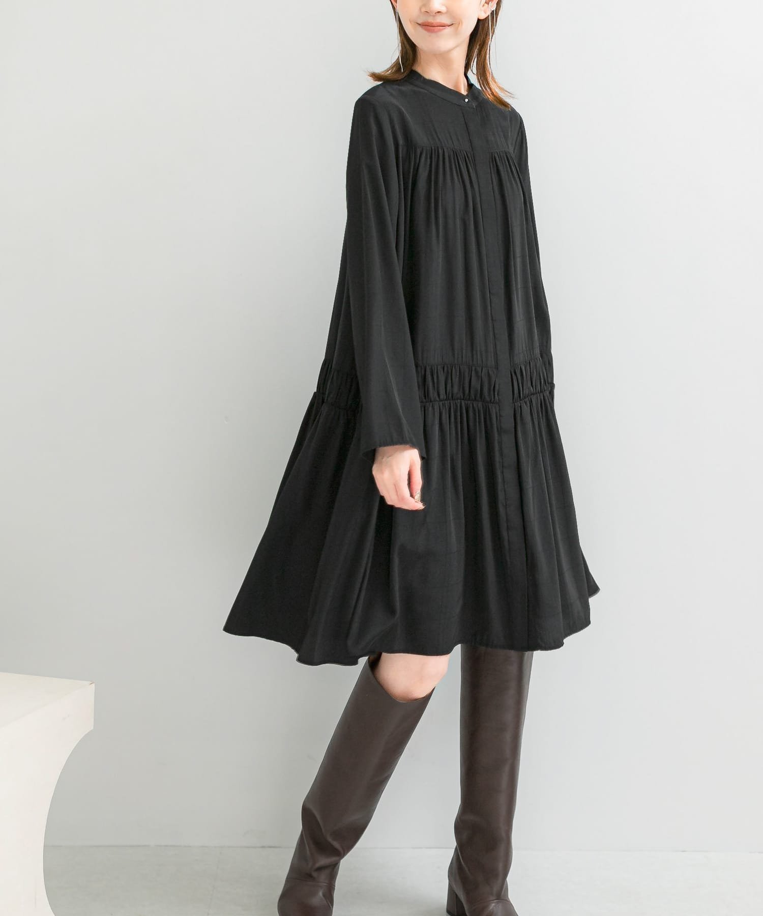 【アーバンリサーチ ロッソ/URBAN RESEARCH ROSSO】のシャドーチェックミニワンピース インテリア・キッズ・メンズ・レディースファッション・服の通販 founy(ファニー) 　ファッション　Fashion　レディースファッション　Fashion for Women　ワンピース　Dresses　2025年　2025　2025-2026秋冬・A/W　Autumn/Winter 2025–26 AW25–26　冬　Winter / This Winter　シャドー　Shadow, Subtle Pattern　チェック　Check, Plaid, Tartan　フェミニン　Feminine, Girly　ロング　Long, Long-Length　エレガント 上品　Elegant　A/W・秋冬　Autumn/Winter　BLACK|ID: prp329100004650476 ipo3291000000033596976