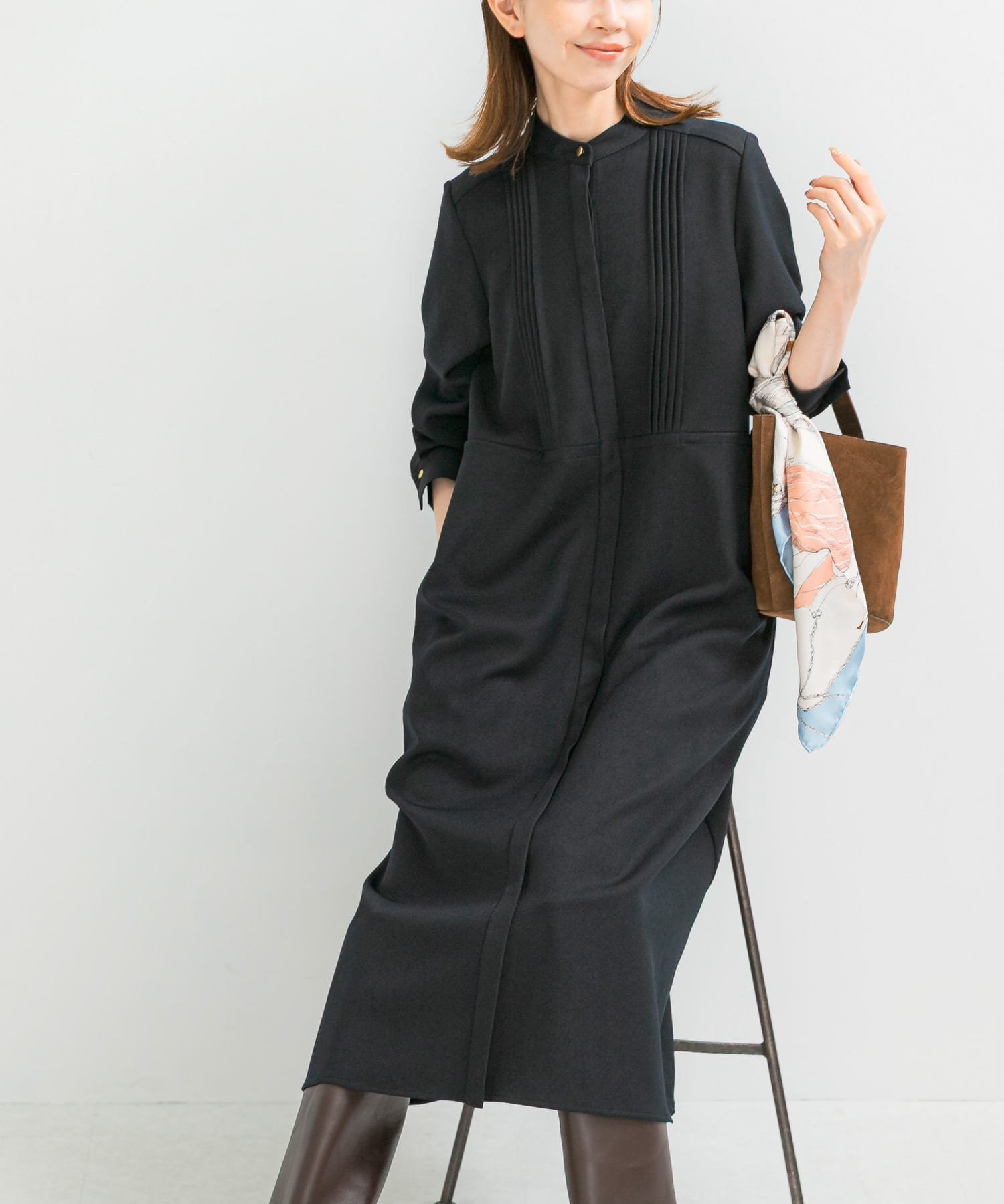 【アーバンリサーチ ロッソ/URBAN RESEARCH ROSSO】のピンタックストレートワンピース インテリア・キッズ・メンズ・レディースファッション・服の通販 founy(ファニー) 　ファッション　Fashion　レディースファッション　Fashion for Women　ワンピース　Dresses　2025年　2025　2025-2026秋冬・A/W　Autumn/Winter 2025–26 AW25–26　冬　Winter / This Winter　シンプル　Simple, Minimal　ジャケット　Jacket, Outerwear　ストレート　Straight, Straight Cut　フォーマル　Formal, Dressy　フロント　Front, Front Design　ポケット　Pocket, Pocket Detail　エレガント 上品　Elegant　A/W・秋冬　Autumn/Winter　NAVY|ID: prp329100004650477 ipo3291000000033816362