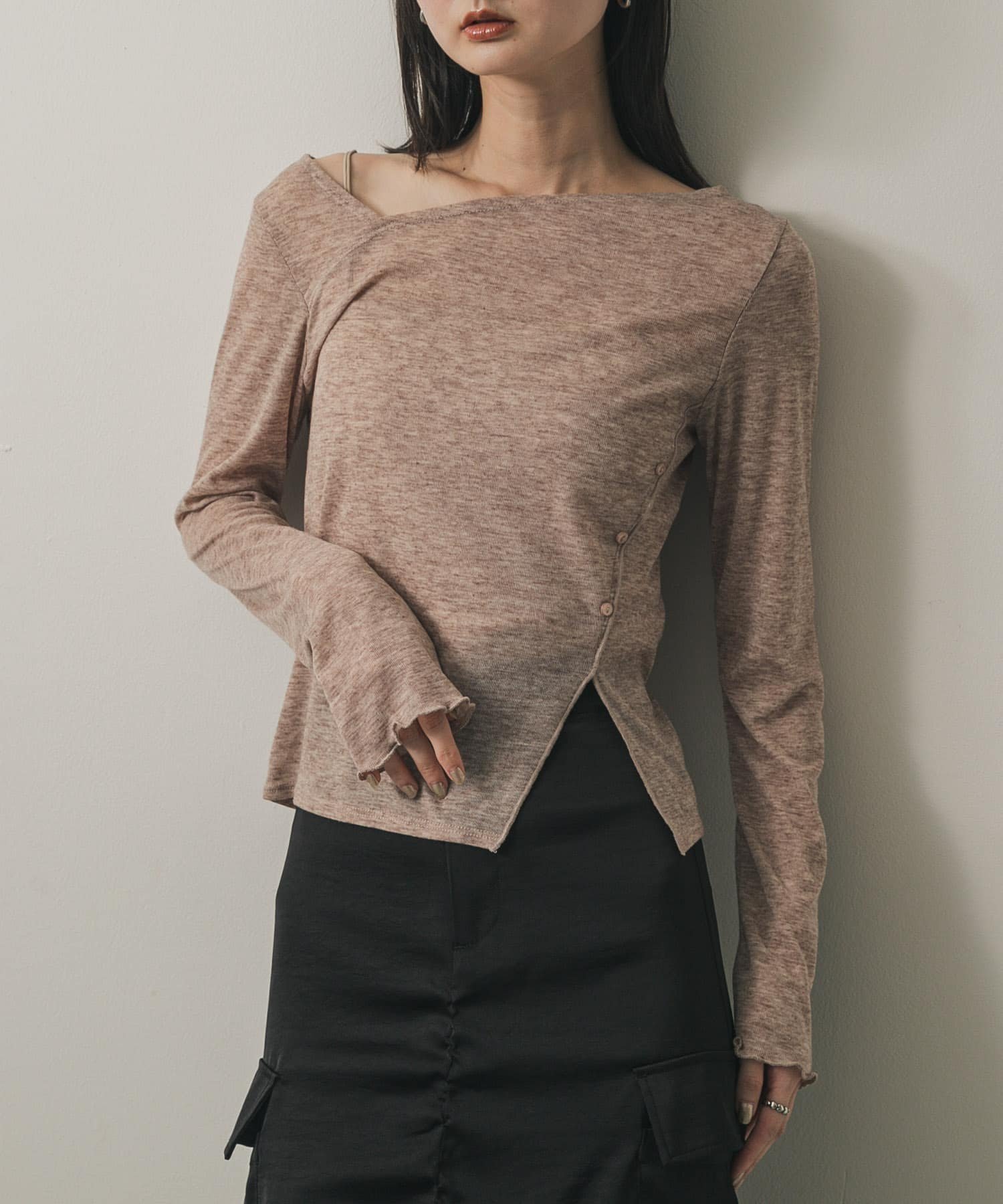 【センスオブプレイス/SENSE OF PLACE by URBAN RESEARCH】のアシメデコルテシアートップ インテリア・キッズ・メンズ・レディースファッション・服の通販 founy(ファニー) 　ファッション　Fashion　レディースファッション　Fashion for Women　デコルテ　Décolleté, Neckline　夏　Summer　BROWN|ID: prp329100004650480 ipo3291000000033597017