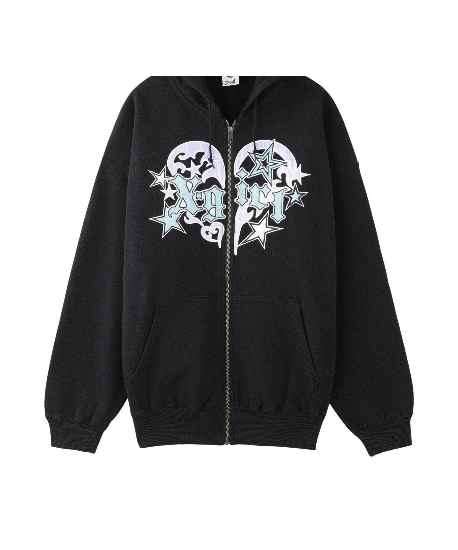 【エックスガール/X-girl】のTRIBAL HEART ZIP UP SWEAT HOODIE X-girl インテリア・キッズ・メンズ・レディースファッション・服の通販 founy(ファニー) 　ファッション　Fashion　レディースファッション　Fashion for Women　トップス・カットソー　Cut & Sew Tops　レディースパーカー・カジュアルフーディー　Casual Hoodies & Sweatshirts　スウェット・クルーネックトップス　Sweatshirts & Crewnecks / Relaxed Fit Sweat Tops　おすすめ　Recommended / Our Picks　カーゴパンツ　Cargo Pants, Utility Pants　コンパクト　Compact, Small Size　サテン　Satin, Glossy Fabric　スウェット / スエット　Sweatshirt, Sweatwear　デニム　Denim, Jeans Material　パッチ　Patch, Appliqué　ロング　Long, Long-Length　今季　This Season, Current Season　定番　Standard, Basic Item　旅行　Travel　A/W・秋冬　Autumn/Winter　長袖　Long Sleeve, Full Sleeve　BLACK|ID: prp329100004650489 ipo3291000000033597123