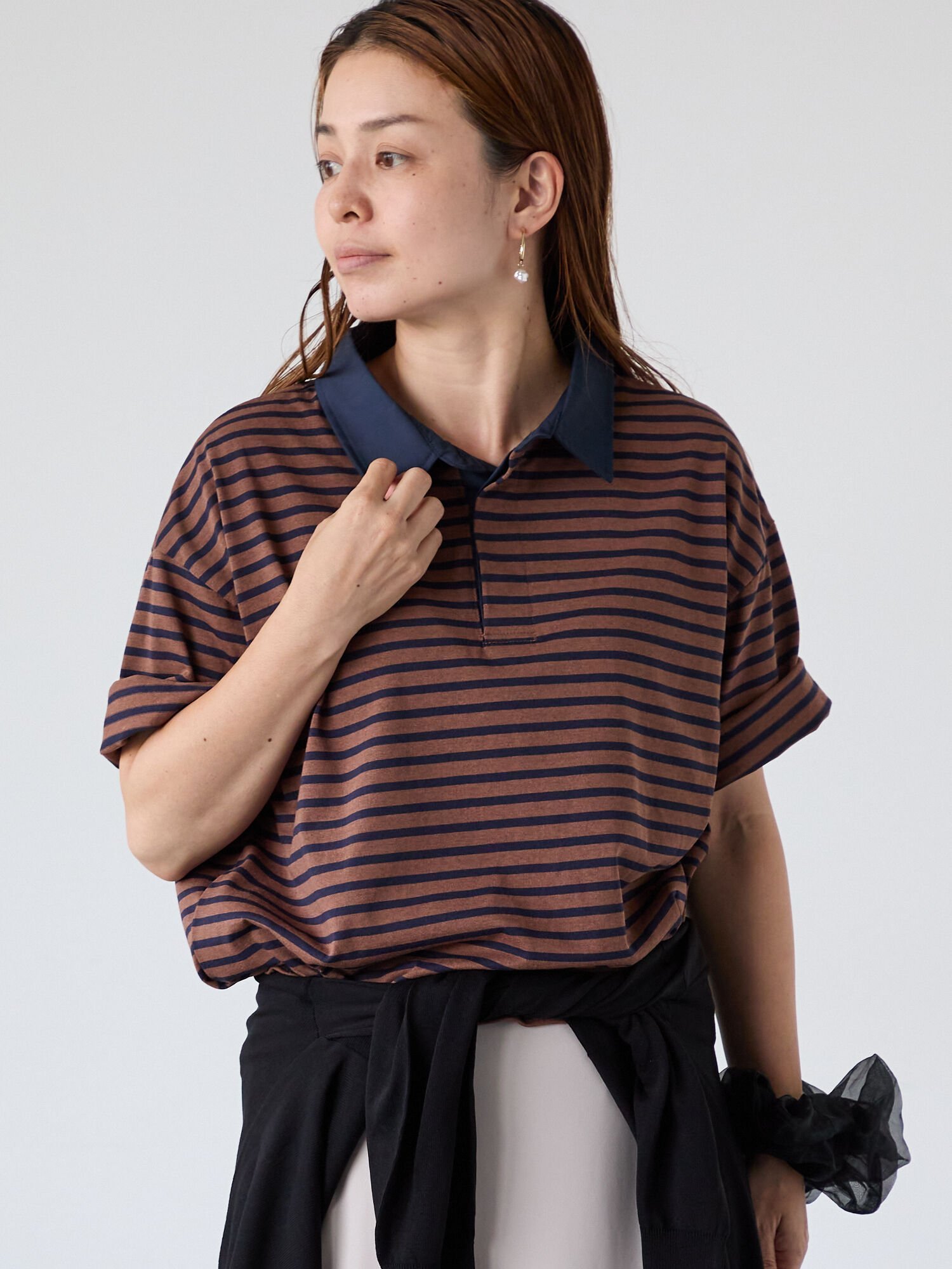【テチチ/Te chichi】のボーダーラガーシャツ インテリア・キッズ・メンズ・レディースファッション・服の通販 founy(ファニー) 　ファッション　Fashion　レディースファッション　Fashion for Women　トップス・カットソー　Cut & Sew Tops　シャツ・ブラウス・オフィスカジュアル　Elegant Blouses & Button-Ups　ボーダー　Border, Stripe　ブラウン|ID: prp329100004650517 ipo3291000000033597544