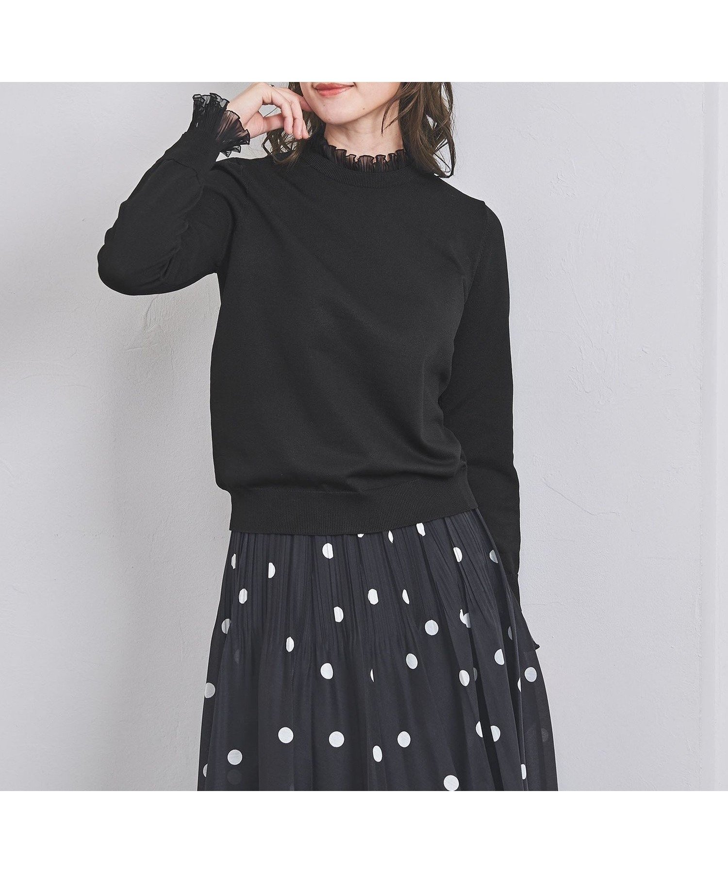 【ユナイテッドアローズ/UNITED ARROWS】のオーガンジープリーツ 4WAY ニット インテリア・キッズ・メンズ・レディースファッション・服の通販 founy(ファニー) 　ファッション　Fashion　レディースファッション　Fashion for Women　トップス・カットソー　Cut & Sew Tops　ニット　Knit Tops & Sweaters　アクセサリー　Fashion Accessories　オーガンジー　Organza Fabric　コンパクト　Compact, Small Size　シンプル　Simple, Minimal　デニム　Denim, Jeans Material　プリーツ　Pleats, Pleated　BLACK|ID: prp329100004650569 ipo3291000000033650434