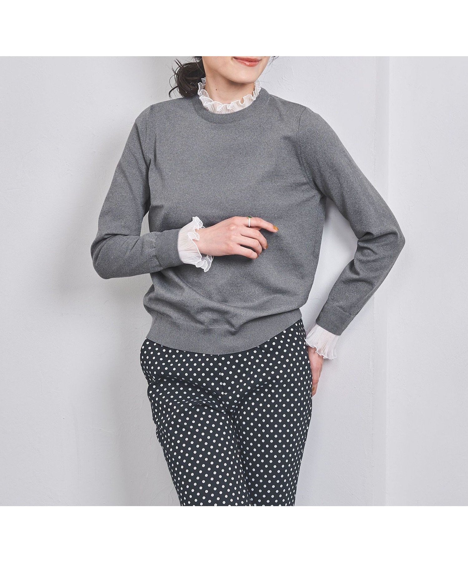 【ユナイテッドアローズ/UNITED ARROWS】のオーガンジープリーツ 4WAY ニット インテリア・キッズ・メンズ・レディースファッション・服の通販 founy(ファニー) 　ファッション　Fashion　レディースファッション　Fashion for Women　トップス・カットソー　Cut & Sew Tops　ニット　Knit Tops & Sweaters　アクセサリー　Fashion Accessories　オーガンジー　Organza Fabric　コンパクト　Compact, Small Size　シンプル　Simple, Minimal　デニム　Denim, Jeans Material　プリーツ　Pleats, Pleated　MD.GRAY|ID: prp329100004650569 ipo3291000000033650435