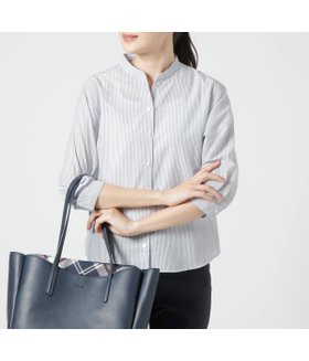 【ニューヨーカー/NEWYORKER】のコットン和紙ボイル ストライプ 7分袖シャツ 人気、トレンドファッション・服の通販 founy(ファニー) ファッション Fashion レディースファッション Fashion for Women トップス・カットソー Cut & Sew Tops シャツ・ブラウス・オフィスカジュアル Elegant Blouses & Button-Ups 春 Spring スキッパー Skipper, Open Collar ストライプ Stripe, Striped Pattern バランス Balance, Style Balance ミックス Mix, Mixed Style ラウンド Round, Round Neck S/S・春夏 SS, Spring/Summer, Warm Season おすすめ Recommended / Our Picks 夏 Summer |ID:prp329100004650620
