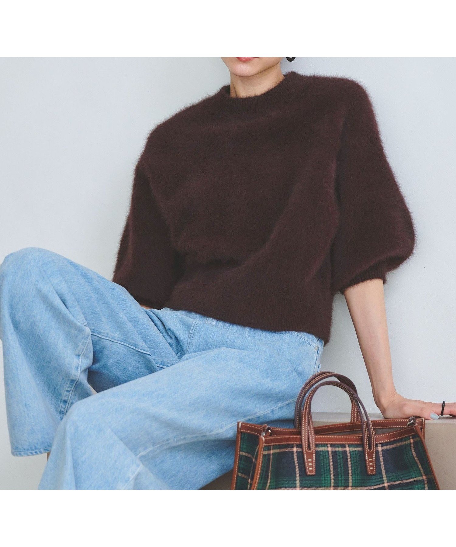 【ユナイテッドアローズ/UNITED ARROWS】のフォックスカシミヤ パフ ハーフスリーブ ニット インテリア・キッズ・メンズ・レディースファッション・服の通販 founy(ファニー) 　ファッション　Fashion　レディースファッション　Fashion for Women　トップス・カットソー　Cut & Sew Tops　ニット　Knit Tops & Sweaters　インナー　Innerwear　エレガント 上品　Elegant　カーディガン　Cardigan, Knitwear　軽量　Lightweight, Ultra Light　ショート　Short, Short Length　スパンコール　Sequins, Sequin Embellishment　スリーブ　Sleeve, Long Sleeve / Short Sleeve　ハーフ　Half, Half-Length　バランス　Balance, Style Balance　フォックス　Fox, Fox Fur　ベスト　Vest, Waistcoat　DK.BROWN|ID: prp329100004650782 ipo3291000000033988755