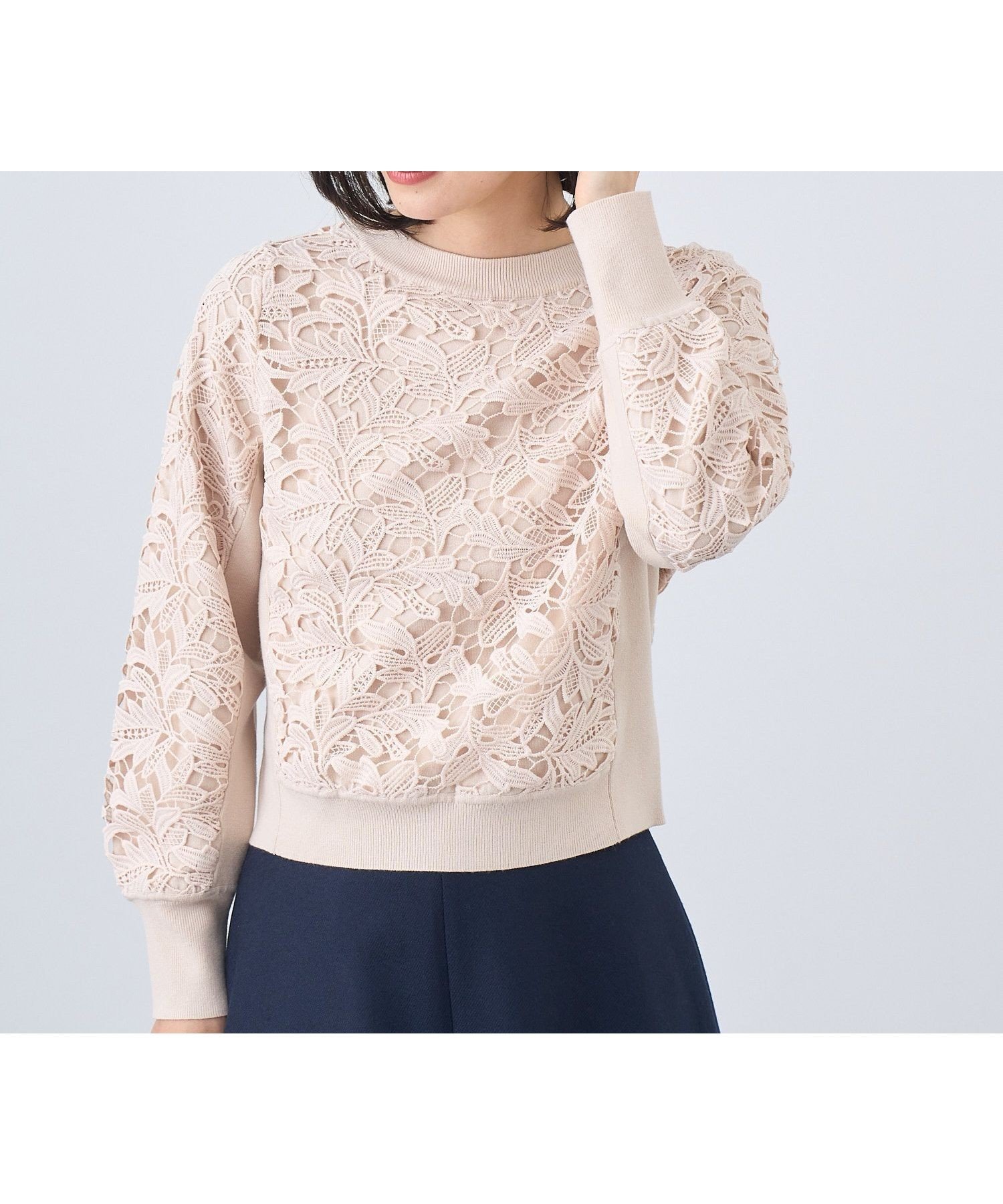 【アナイ/ANAYI】のフイユレース プルオーバー インテリア・キッズ・メンズ・レディースファッション・服の通販 founy(ファニー) 　ファッション　Fashion　レディースファッション　Fashion for Women　トップス・カットソー　Cut & Sew Tops　カジュアルプルオーバー・ニットトップス　Pullovers & Knit Tops / Casual Pullovers　コンパクト　Compact, Small Size　シェイプ　Shape, Slim Fit　パターン　Pattern, Design Print　モチーフ　Motif, Design Theme　レース　Lace, Lace Fabric　ロング　Long, Long-Length　秋　Autumn　beige|ID: prp329100004650794 ipo3291000000033601044