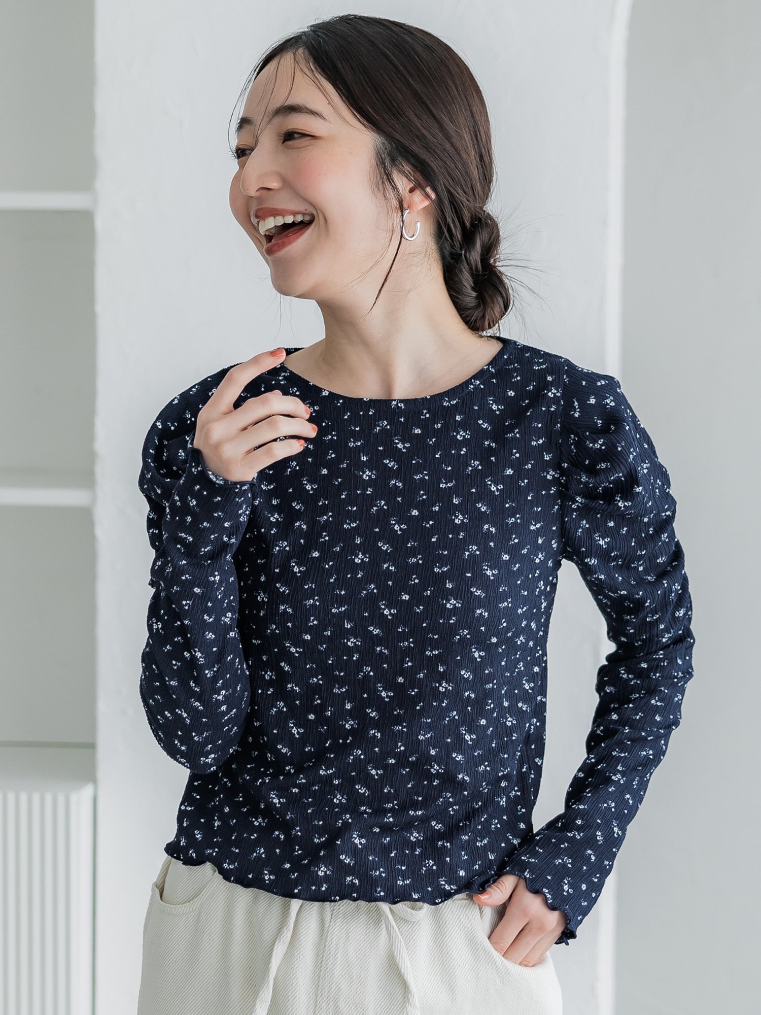 【コカ/COCA】のクレープシャーリングパフスリーブトップス インテリア・キッズ・メンズ・レディースファッション・服の通販 founy(ファニー) 　ファッション　Fashion　レディースファッション　Fashion for Women　トップス・カットソー　Cut & Sew Tops　B|ID: prp329100004650871 ipo3291000000033601733