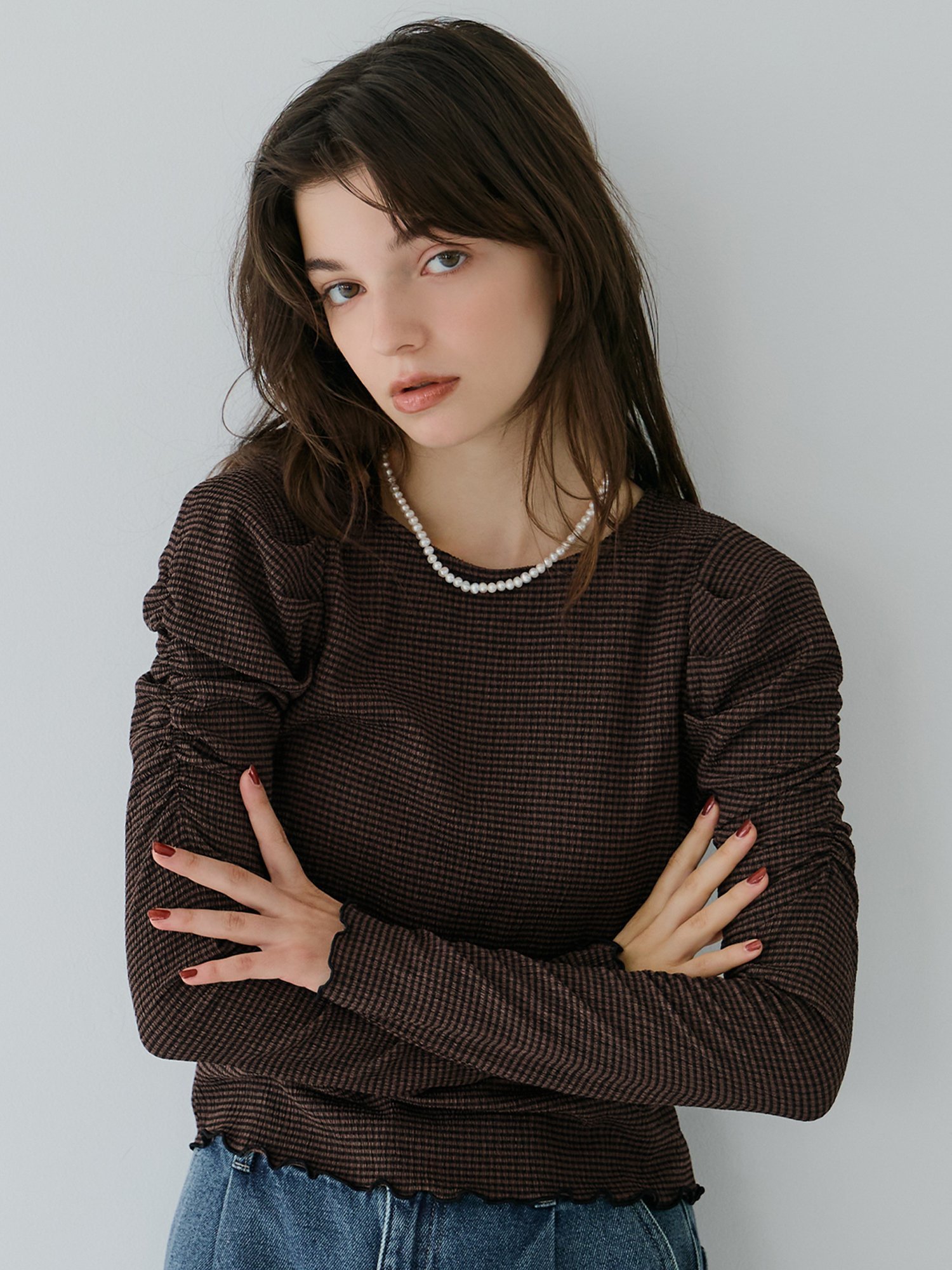 【コカ/COCA】のクレープシャーリングパフスリーブトップス インテリア・キッズ・メンズ・レディースファッション・服の通販 founy(ファニー) 　ファッション　Fashion　レディースファッション　Fashion for Women　トップス・カットソー　Cut & Sew Tops　D|ID: prp329100004650871 ipo3291000000033601735