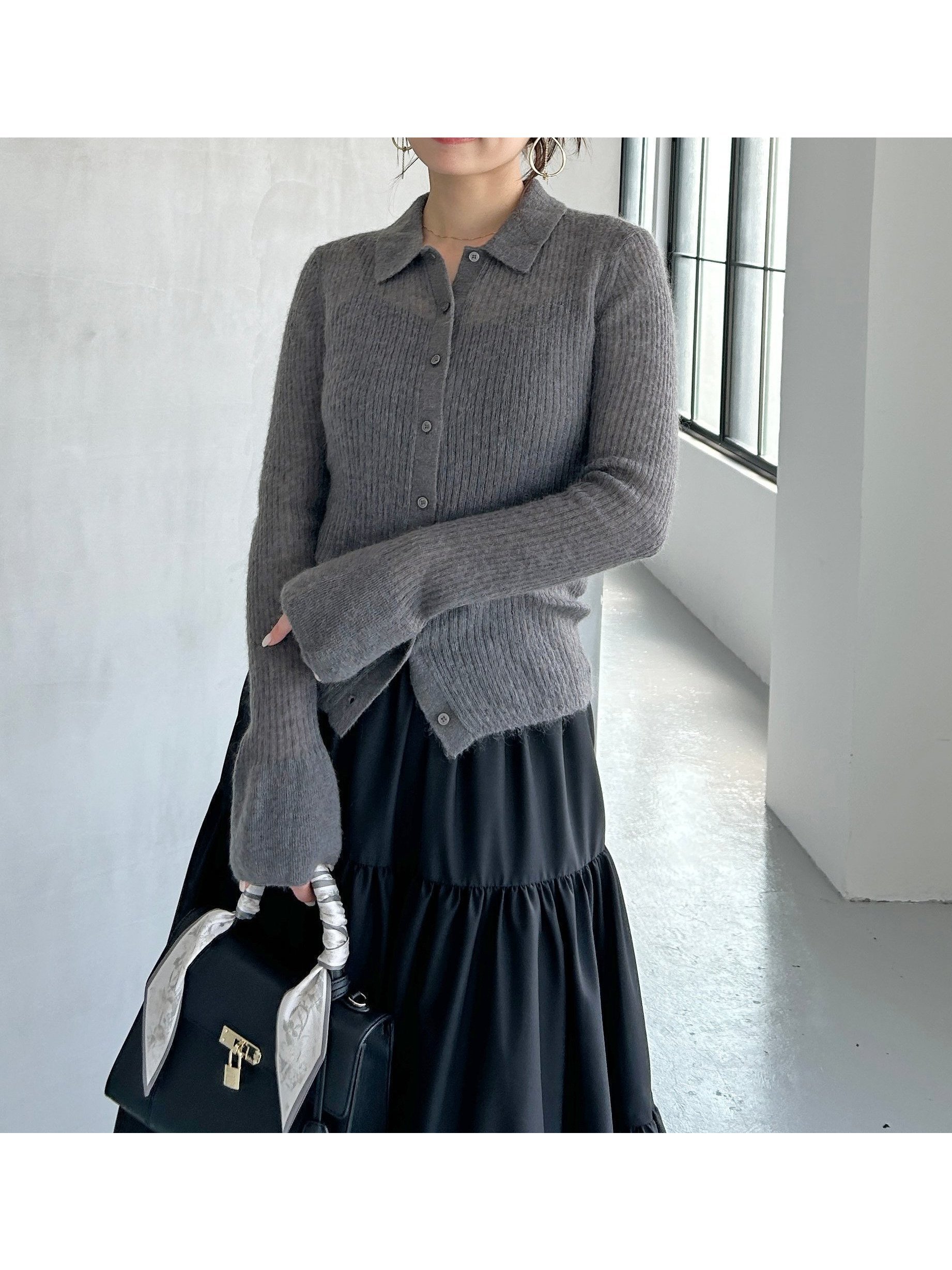 【スナイデル/SNIDEL】のシアーモヘヤポロニット インテリア・キッズ・メンズ・レディースファッション・服の通販 founy(ファニー) 　ファッション　Fashion　レディースファッション　Fashion for Women　トップス・カットソー　Cut & Sew Tops　ニット　Knit Tops & Sweaters　ウェーブ　Wavy Pattern　クラシカル　Classical, Vintage-Inspired　今季　This Season, Current Season　シアー　Sheer, See-Through　定番　Standard, Basic Item　フィット　Fit, Slim Fit　フレア　Flare, Flared　ボトム　Bottoms, Lower Wear　ロング　Long, Long-Length　冬　Winter / This Winter　おすすめ　Recommended / Our Picks　夏　Summer　GRY[006]|ID: prp329100004651156 ipo3291000000033605852