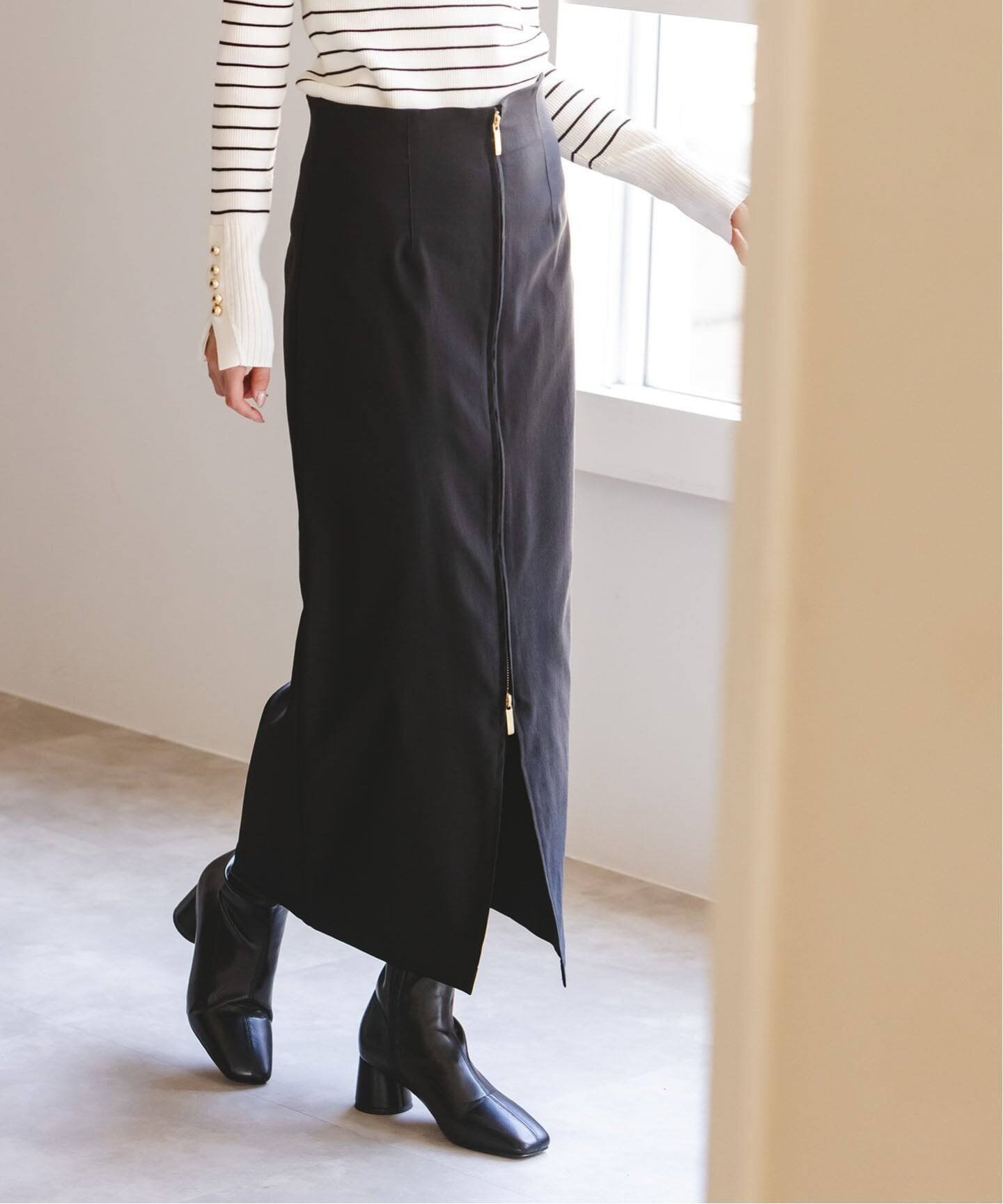 【ノーブル / スピック&スパン/NOBLE / Spick & Span】の《追加》RyNyコンフォートストレッチジップタイトスカート インテリア・キッズ・メンズ・レディースファッション・服の通販 founy(ファニー) 　ファッション　Fashion　レディースファッション　Fashion for Women　スカート　Skirts　再入荷　Restock / Back in Stock　ブラック|ID: prp329100004651491 ipo3291000000033920698