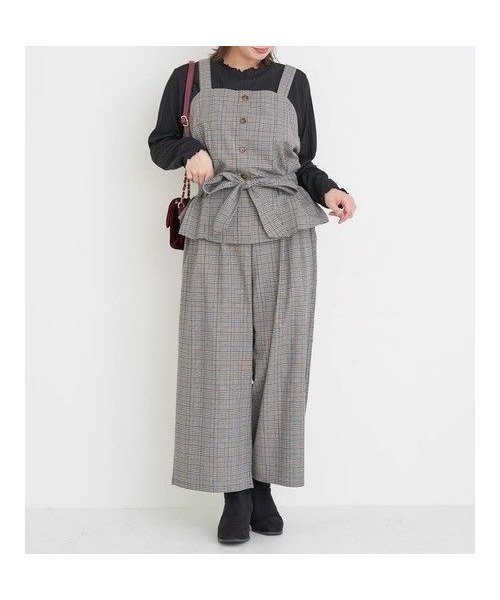 【その他のブランド/Other】のSET ウエストリボンビスチェ×ワイドパンツ×プチハイネックインナーセットアップ(無地・チェック柄) インテリア・キッズ・メンズ・レディースファッション・服の通販 founy(ファニー) 　ファッション　Fashion　レディースファッション　Fashion for Women　セットアップ　Matching Sets　レディースパンツ・ボトムス　Pants & Trousers / Bottoms　インナー　Innerwear　サロペット　Overalls, Salopette　セットアップ　Set-Up, Coordinated Outfit　チェック　Check, Plaid, Tartan　デニム　Denim, Jeans Material　ビスチェ　Bustier, Corset Top　フェミニン　Feminine, Girly　ポケット　Pocket, Pocket Detail　無地　Plain, Solid Color　リボン　Ribbon, Bow　ワイド　Wide, Wide Fit　エレガント 上品　Elegant　A柄|ID: prp329100004651525 ipo3291000000033609450