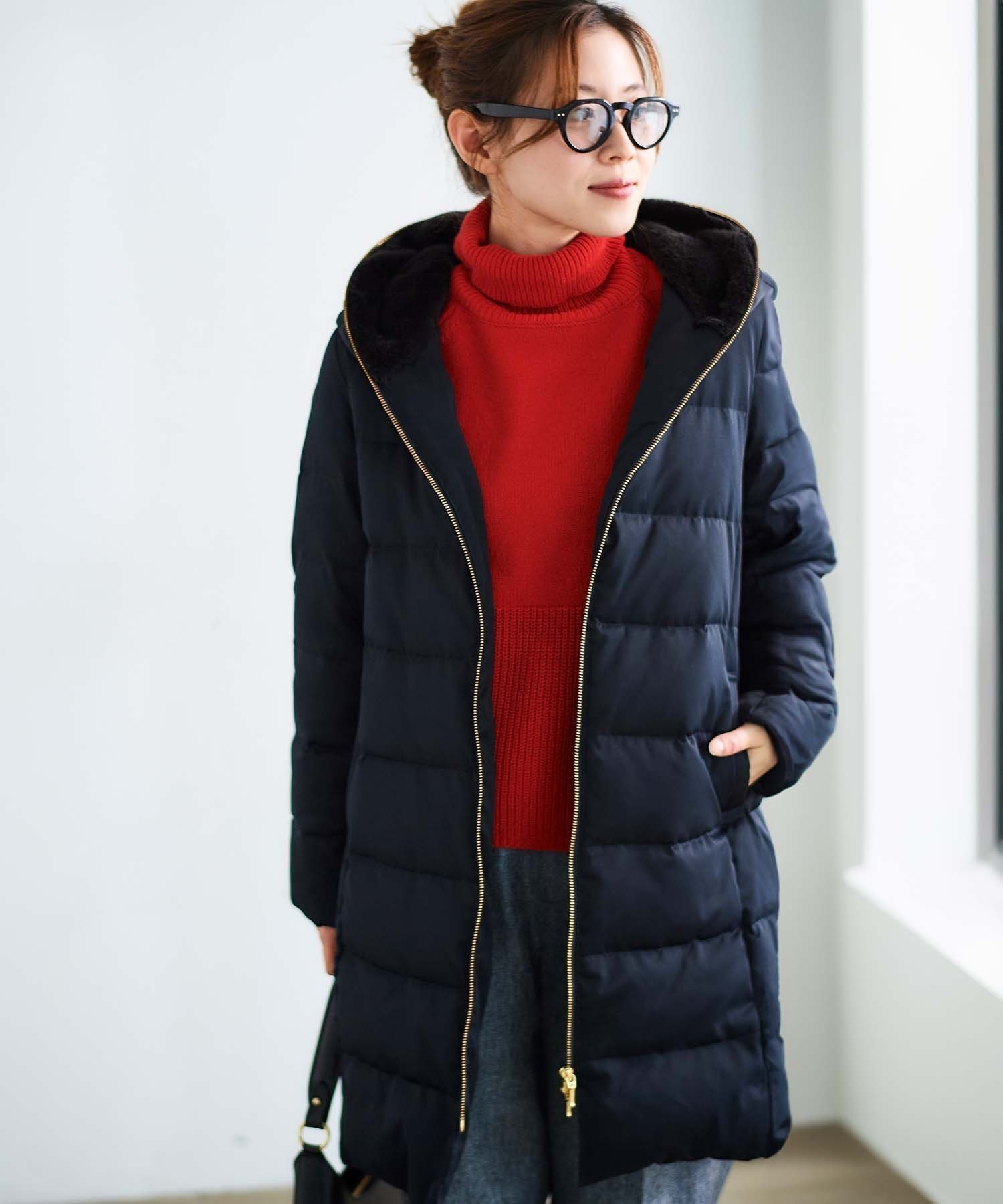 【ルクールブラン/le.coeur blanc】のファーフードロングダウン インテリア・キッズ・メンズ・レディースファッション・服の通販 founy(ファニー) 　ファッション　Fashion　レディースファッション　Fashion for Women　ダウン　Down, Puffer　ネイビー|ID: prp329100004651672 ipo3291000000034299487