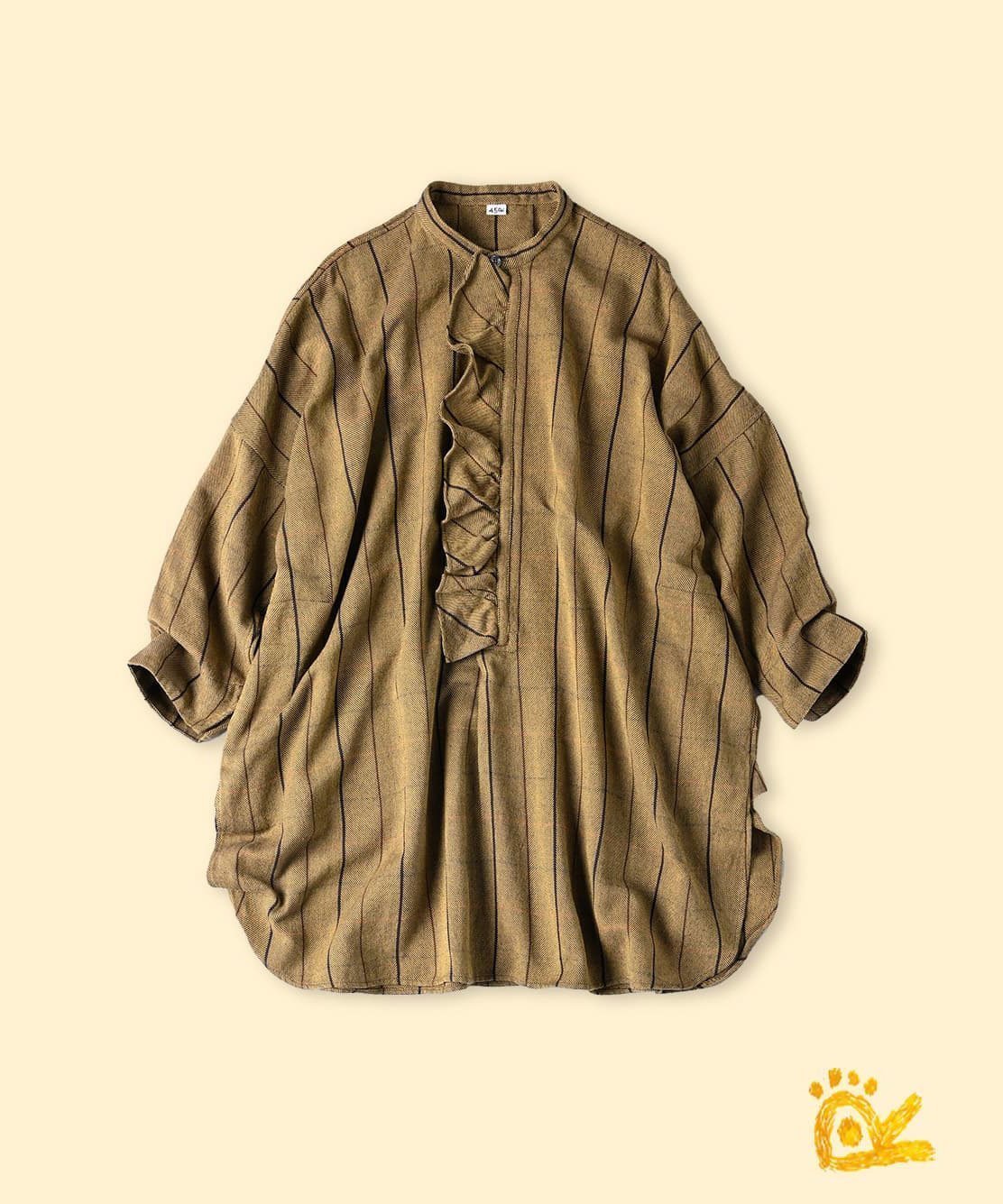 【フォーティファイブ アール/45R】の【EC限定】ONEONE いろいろインドネルのフリルチュニック インテリア・キッズ・メンズ・レディースファッション・服の通販 founy(ファニー) 　ファッション　Fashion　レディースファッション　Fashion for Women　トップス・カットソー　Cut & Sew Tops　インド　Indian Textile　スリット　Slit, Slit Detail　チュニック　Tunic, Long Top　フリル　Frill, Ruffle　ワンポイント　One Point, Statement Accent　キャメルチェック|ID: prp329100004651678 ipo3291000000033611954