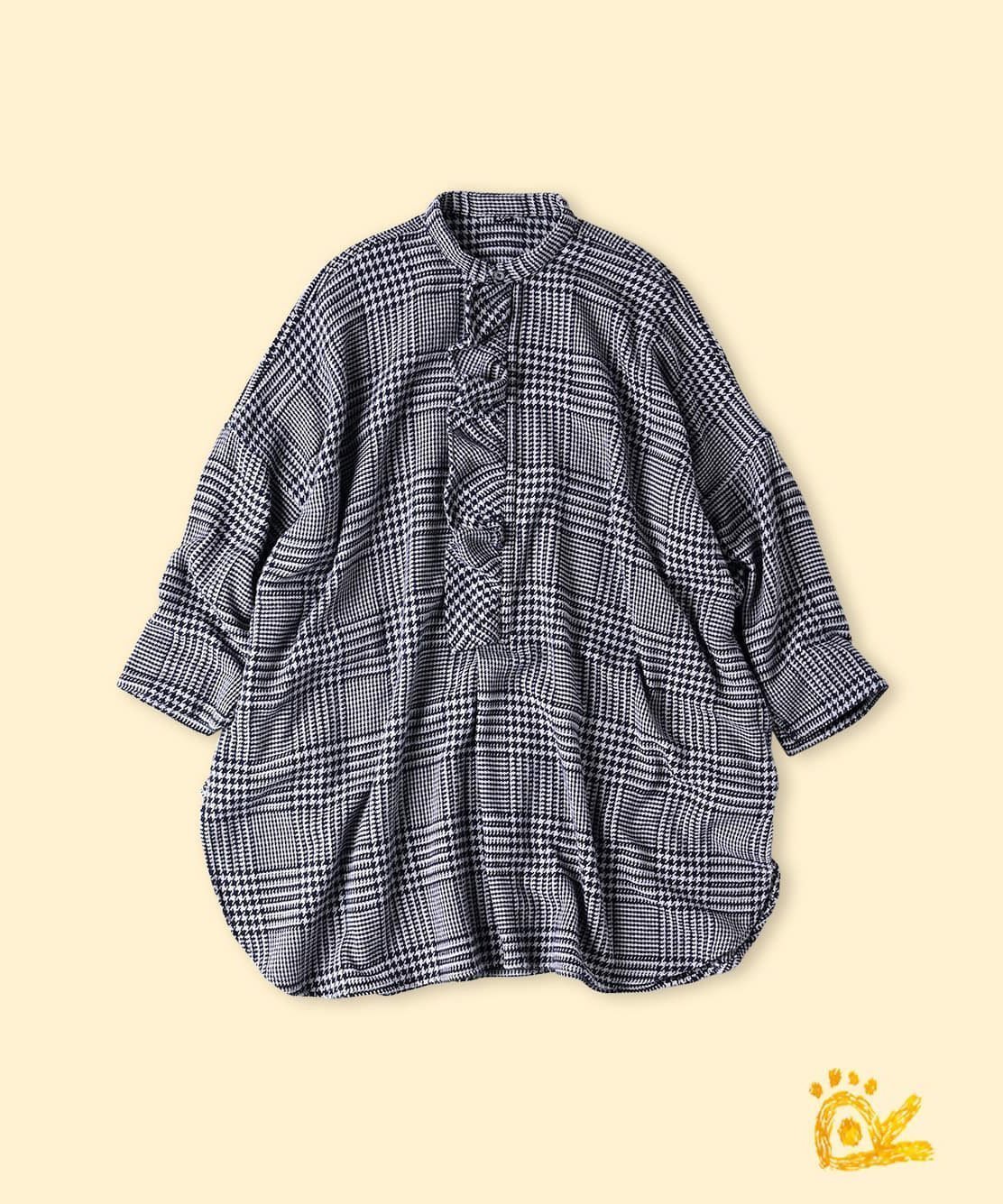 【フォーティファイブ アール/45R】の【EC限定】ONEONE いろいろインドネルのフリルチュニック インテリア・キッズ・メンズ・レディースファッション・服の通販 founy(ファニー) 　ファッション　Fashion　レディースファッション　Fashion for Women　トップス・カットソー　Cut & Sew Tops　インド　Indian Textile　スリット　Slit, Slit Detail　チュニック　Tunic, Long Top　フリル　Frill, Ruffle　ワンポイント　One Point, Statement Accent　ネイビーグレンチェック|ID: prp329100004651678 ipo3291000000033611966