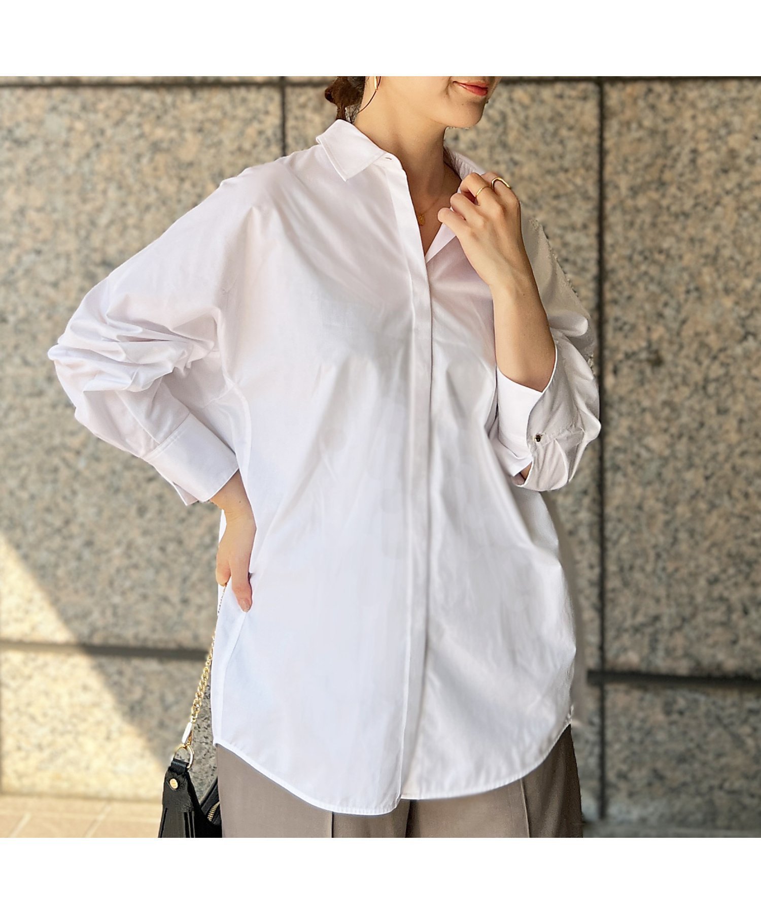 【ルージュヴィフラクレ/Rouge vif la cle】のマチ付きドルマンワイドシャツ インテリア・キッズ・メンズ・レディースファッション・服の通販 founy(ファニー) 　ファッション　Fashion　レディースファッション　Fashion for Women　トップス・カットソー　Cut & Sew Tops　シャツ・ブラウス・オフィスカジュアル　Elegant Blouses & Button-Ups　タートルネック　Turtleneck, High Neck　フロント　Front, Front Design　冬　Winter / This Winter　定番　Standard, Basic Item　秋　Autumn　羽織　Haori, Light Jacket　ホワイト|ID: prp329100004651714 ipo3291000000033612467