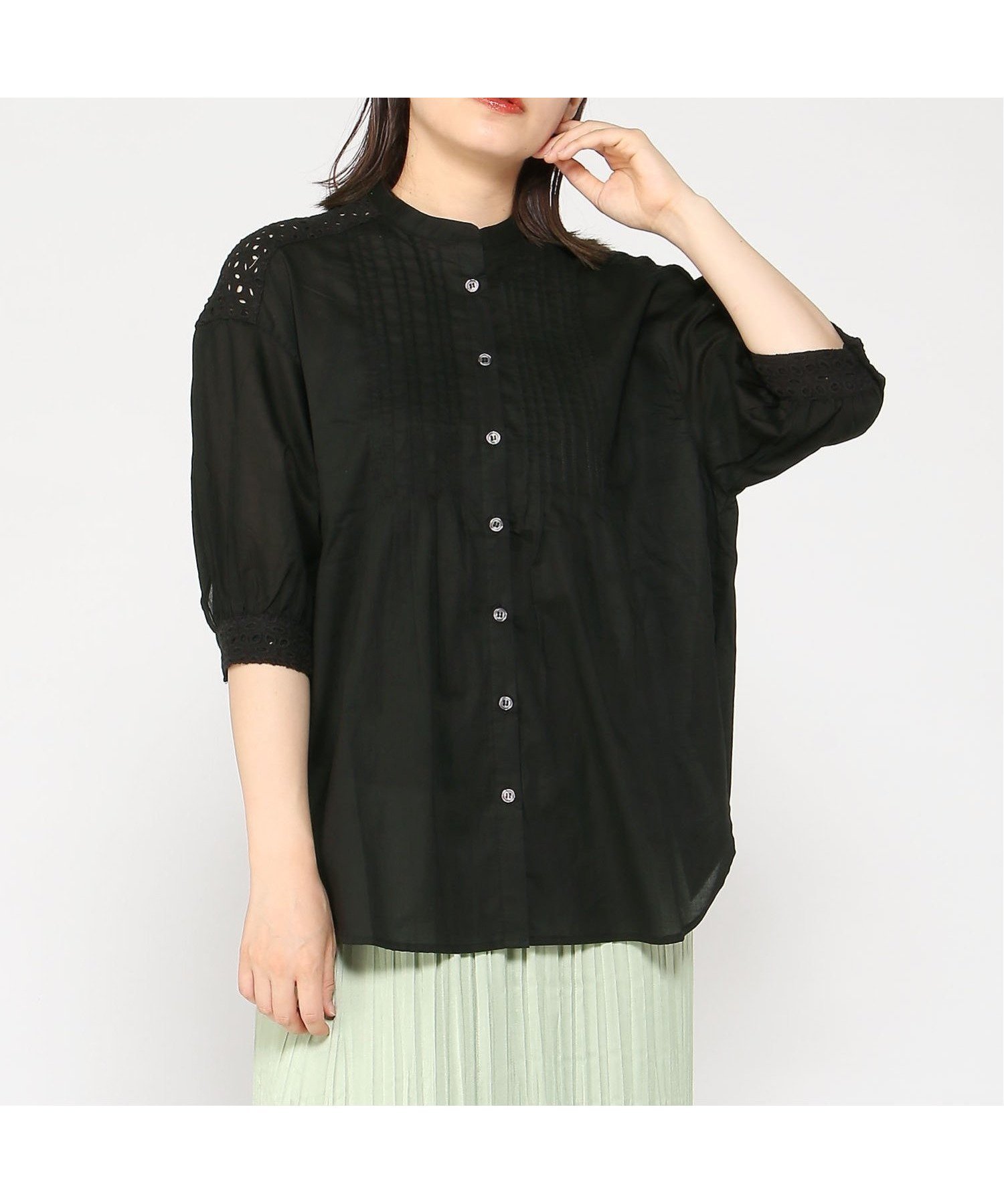 【プレフェリール/PREFERIR】のレーストリミングピンタックブラウス 人気、トレンドファッション・服の通販 founy(ファニー) 　ファッション　Fashion　レディースファッション　Fashion for Women　トップス・カットソー　Cut & Sew Tops　シャツ・ブラウス・オフィスカジュアル　Elegant Blouses & Button-Ups　ショルダー　Shoulder, Shoulder Strap　デニム　Denim, Jeans Material　トリミング　Trimming, Decorative Edge　プリーツ　Pleats, Pleated　レース　Lace, Lace Fabric　夏　Summer　 other-1|ID: prp329100004651822 ipo3291000000033614305