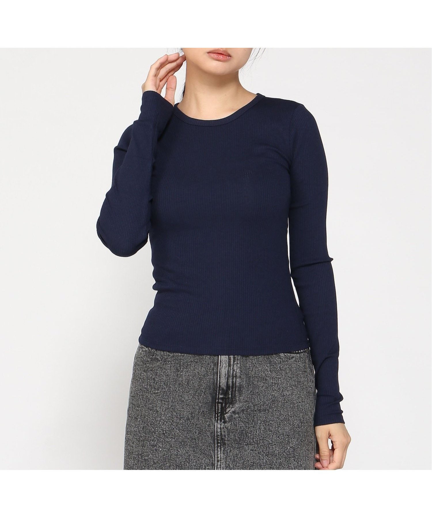 【ギャップ/GAP】のLS MOD RIB 4X2 CREW - 22 インテリア・キッズ・メンズ・レディースファッション・服の通販 founy(ファニー) 　ファッション　Fashion　レディースファッション　Fashion for Women　ショート　Short, Short Length　ストレッチ　Stretch, Stretchy Fabric　フィット　Fit, Slim Fit　長袖　Long Sleeve, Full Sleeve　NAVY_UNIFORM|ID: prp329100004652370 ipo3291000000033620695
