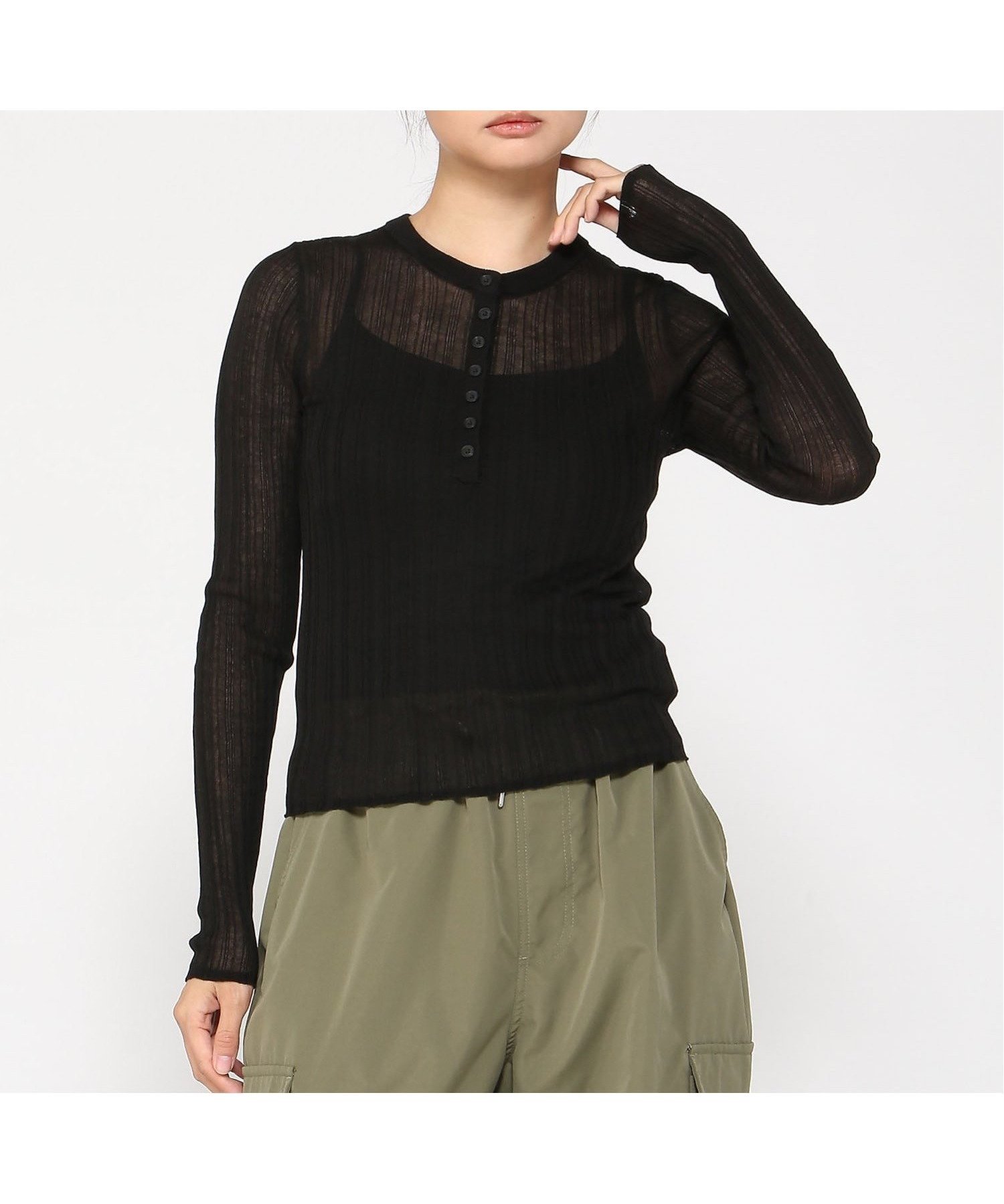 【ギャップ/GAP】のSHEER RIB HENLEY PO インテリア・キッズ・メンズ・レディースファッション・服の通販 founy(ファニー) 　ファッション　Fashion　レディースファッション　Fashion for Women　ショート　Short, Short Length　ストレッチ　Stretch, Stretchy Fabric　フィット　Fit, Slim Fit　長袖　Long Sleeve, Full Sleeve　BLACK|ID: prp329100004652371 ipo3291000000033620741