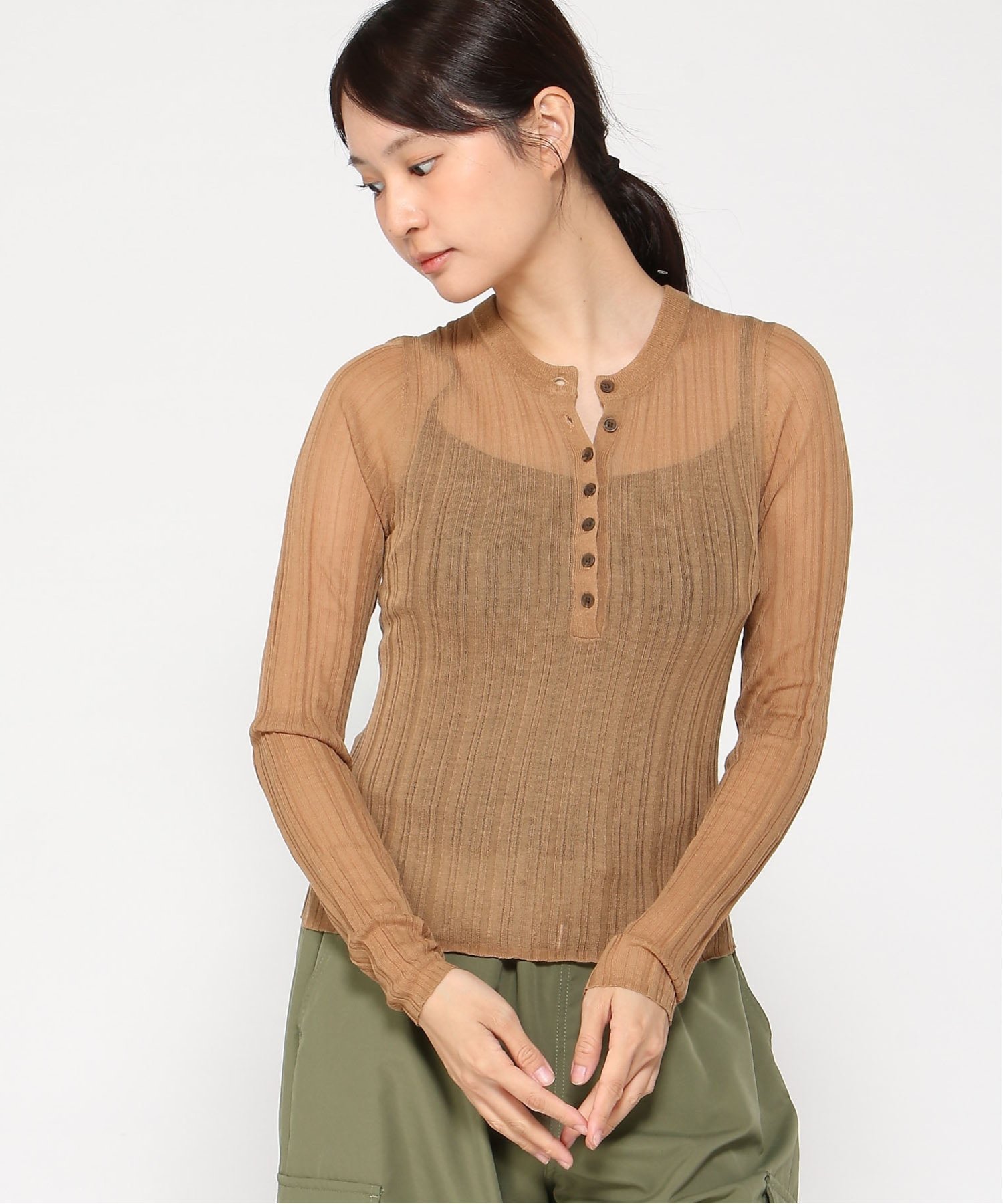 【ギャップ/GAP】のSHEER RIB HENLEY PO インテリア・キッズ・メンズ・レディースファッション・服の通販 founy(ファニー) 　ファッション　Fashion　レディースファッション　Fashion for Women　ショート　Short, Short Length　ストレッチ　Stretch, Stretchy Fabric　フィット　Fit, Slim Fit　長袖　Long Sleeve, Full Sleeve　KOLA_NUT|ID: prp329100004652371 ipo3291000000033620745