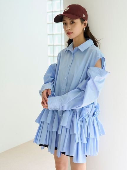 【スナイデル/SNIDEL】のリボンシャツ インテリア・キッズ・メンズ・レディースファッション・服の通販 founy(ファニー) 　ファッション　Fashion　レディースファッション　Fashion for Women　トップス・カットソー　Cut & Sew Tops　シャツ・ブラウス・オフィスカジュアル　Elegant Blouses & Button-Ups　今季　This Season, Current Season　ストライプ　Stripe, Striped Pattern　チュニック　Tunic, Long Top　トレンド　Trend, Trending Now　ノースリーブ　Sleeveless, No-Sleeve　長袖　Long Sleeve, Full Sleeve　無地　Plain, Solid Color　ランダム　Random, Irregular　リボン　Ribbon, Bow　レギンス　Leggings, Stretch Pants　おすすめ　Recommended / Our Picks　LBLU[081]|ID: prp329100004652834 ipo3291000000033625019
