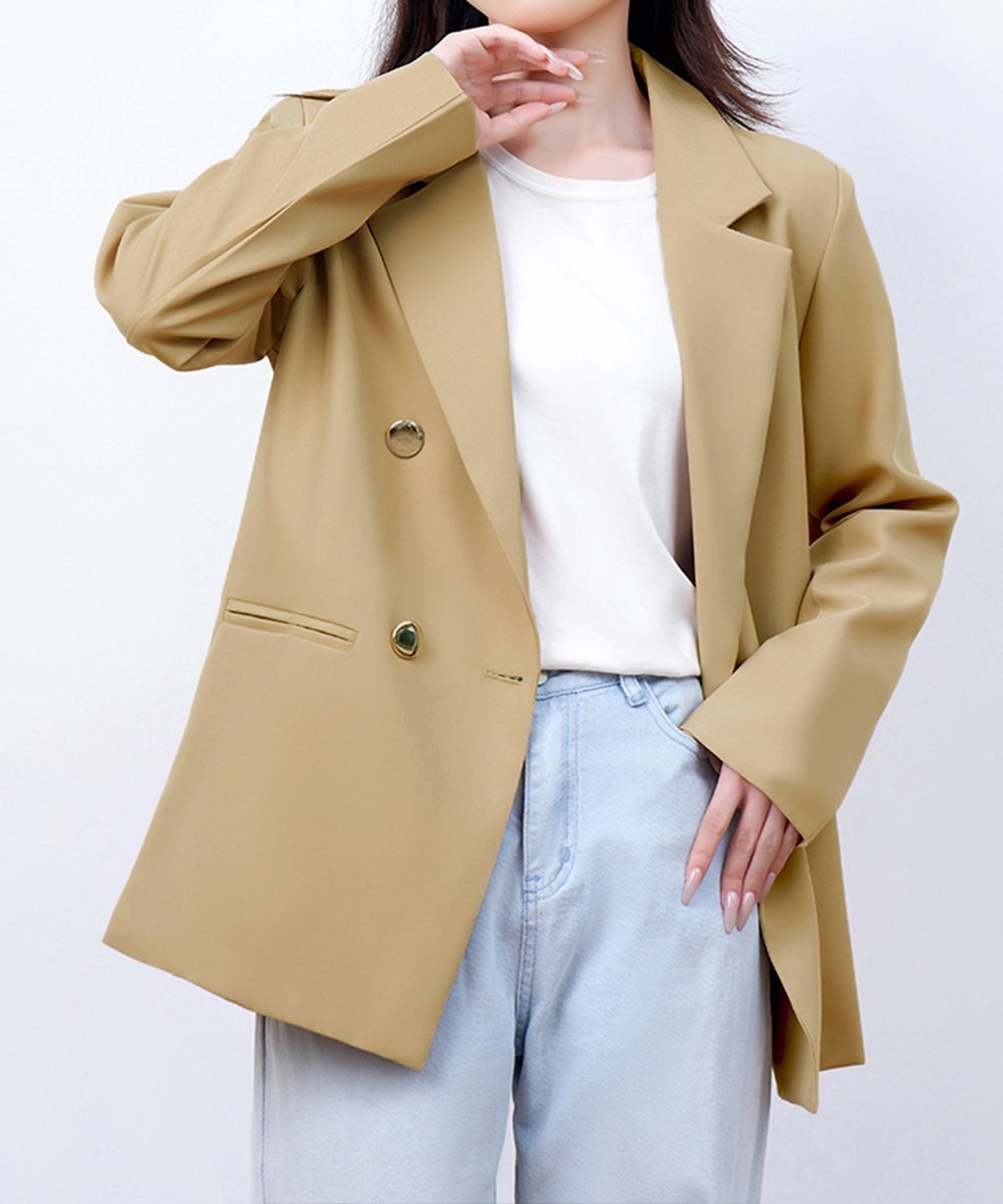 【ミニミニストア/miniministore】のダブルボタンテーラードジャケットミドル丈 インテリア・キッズ・メンズ・レディースファッション・服の通販 founy(ファニー) 　ファッション　Fashion　レディースファッション　Fashion for Women　アウター　Coat / Outerwear Collection　レディースジャケット・軽アウター　Jackets　テーラードジャケット / 通勤・きれいめスタイル　Tailored Jackets & Blazers　イエロー　Yellow　オケージョン　Occasion Wear　ジャケット　Jacket, Outerwear　長袖　Long Sleeve, Full Sleeve　フォーマル　Formal, Dressy　ベーシック　Basic, Essential　ポケット　Pocket, Pocket Detail　羽織　Haori, Light Jacket　無地　Plain, Solid Color　入学式　Entrance Ceremony　卒業式　Graduation Ceremony　ビジネス 仕事 通勤　Business / Work / Commuting　ベージュ|ID: prp329100004652871 ipo3291000000033625234