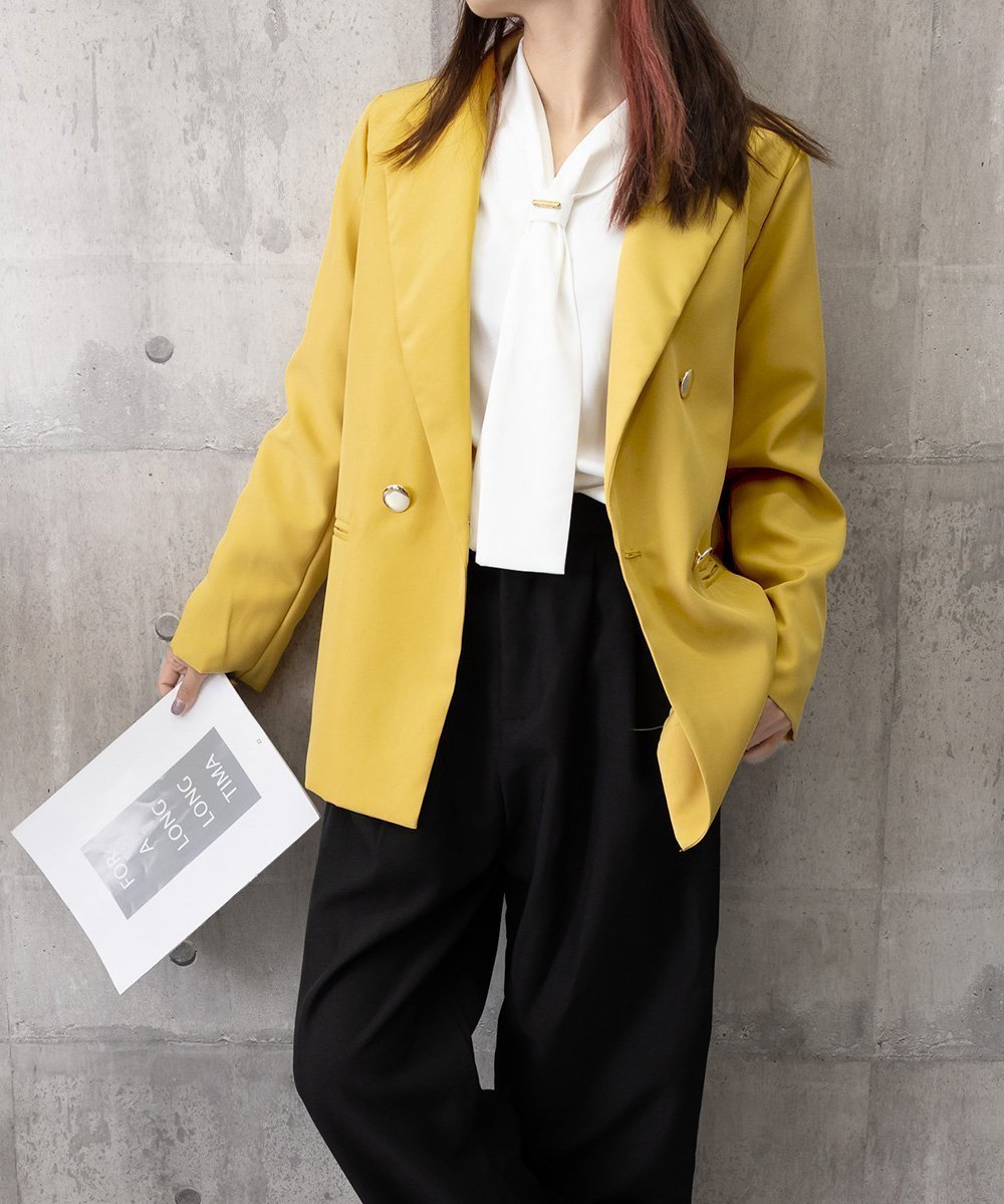 【ミニミニストア/miniministore】のダブルボタンテーラードジャケットミドル丈 インテリア・キッズ・メンズ・レディースファッション・服の通販 founy(ファニー) 　ファッション　Fashion　レディースファッション　Fashion for Women　アウター　Coat / Outerwear Collection　レディースジャケット・軽アウター　Jackets　テーラードジャケット / 通勤・きれいめスタイル　Tailored Jackets & Blazers　イエロー　Yellow　オケージョン　Occasion Wear　ジャケット　Jacket, Outerwear　長袖　Long Sleeve, Full Sleeve　フォーマル　Formal, Dressy　ベーシック　Basic, Essential　ポケット　Pocket, Pocket Detail　羽織　Haori, Light Jacket　無地　Plain, Solid Color　入学式　Entrance Ceremony　卒業式　Graduation Ceremony　ビジネス 仕事 通勤　Business / Work / Commuting　イエロー|ID: prp329100004652871 ipo3291000000033625241
