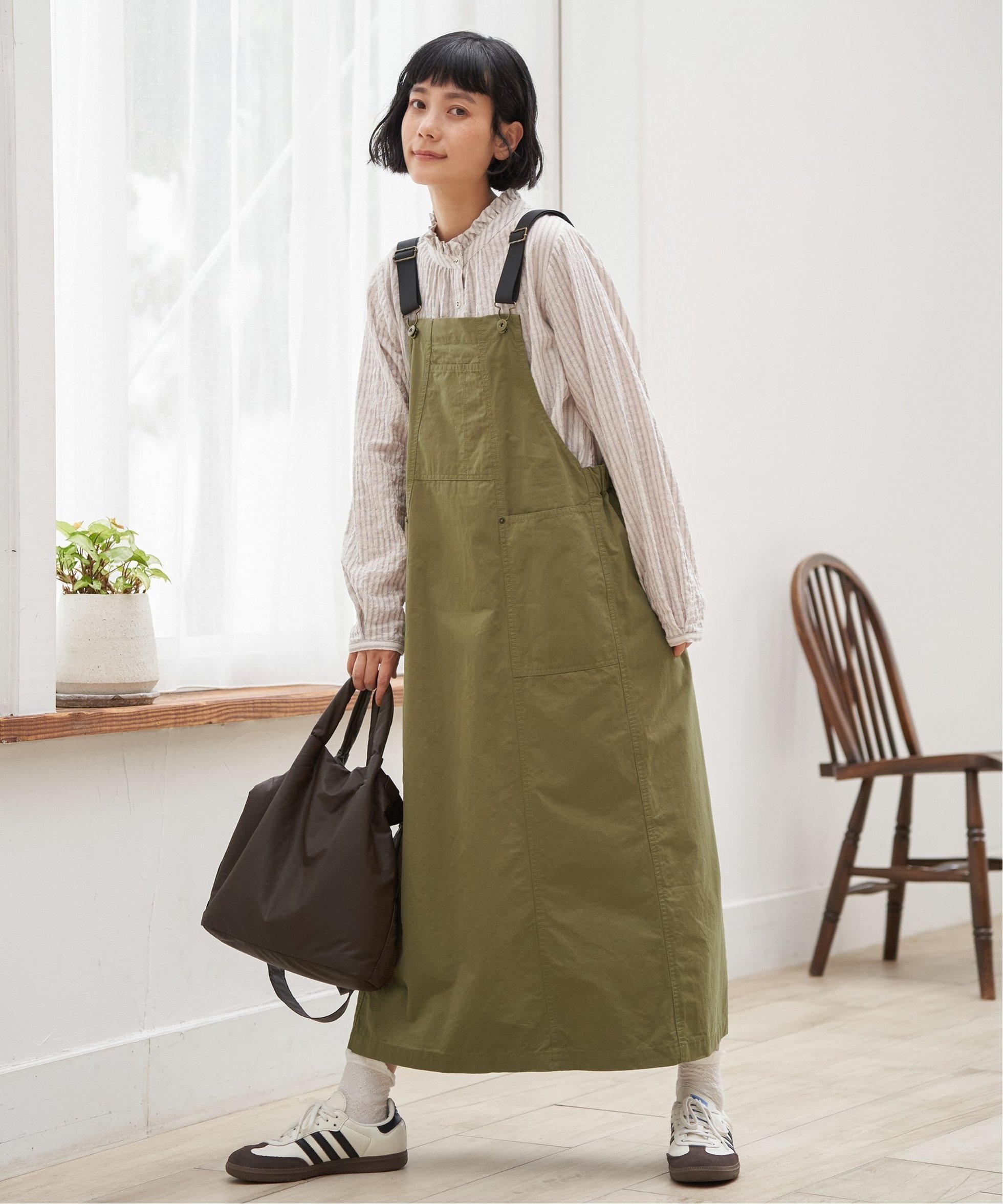 【エルビーシー/LBC】のコットンツイルワークジャンスカ インテリア・キッズ・メンズ・レディースファッション・服の通販 founy(ファニー)  ファッション Fashion レディースファッション Fashion for Women インナー Innerwear カットソー Cut and Sewn Top サスペンダー Suspenders, Braces タートル Turtleneck, Turtle Collar ロング Long, Long-Length ワーク Workwear, Utility Style カーキ|ID: prp329100004652886 ipo3291000000034109884