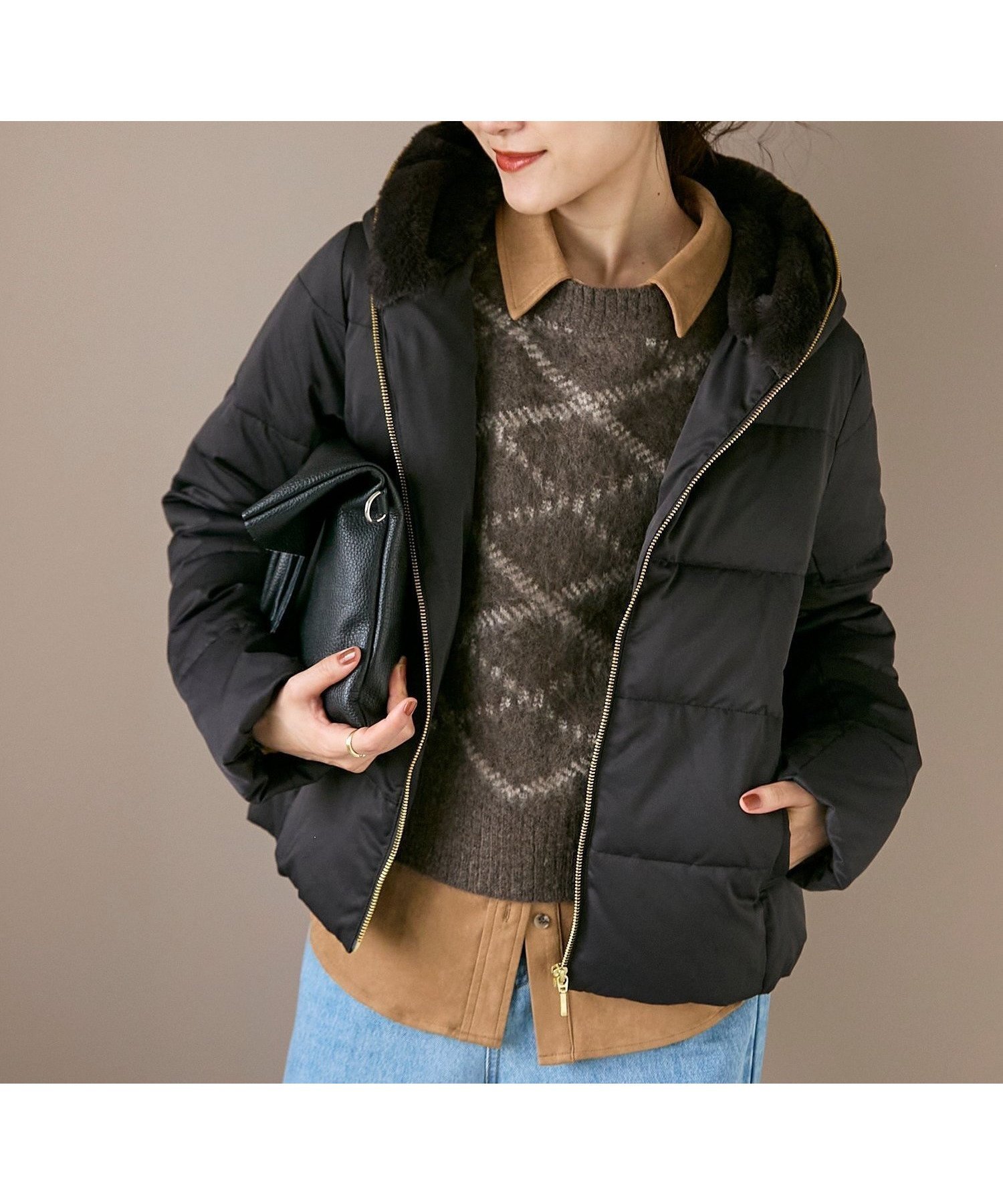 【ルクールブラン/le.coeur blanc】のファーフードショートダウン インテリア・キッズ・メンズ・レディースファッション・服の通販 founy(ファニー) 　ファッション　Fashion　レディースファッション　Fashion for Women　ダウン　Down, Puffer　ブラック|ID: prp329100004652955 ipo3291000000034561044