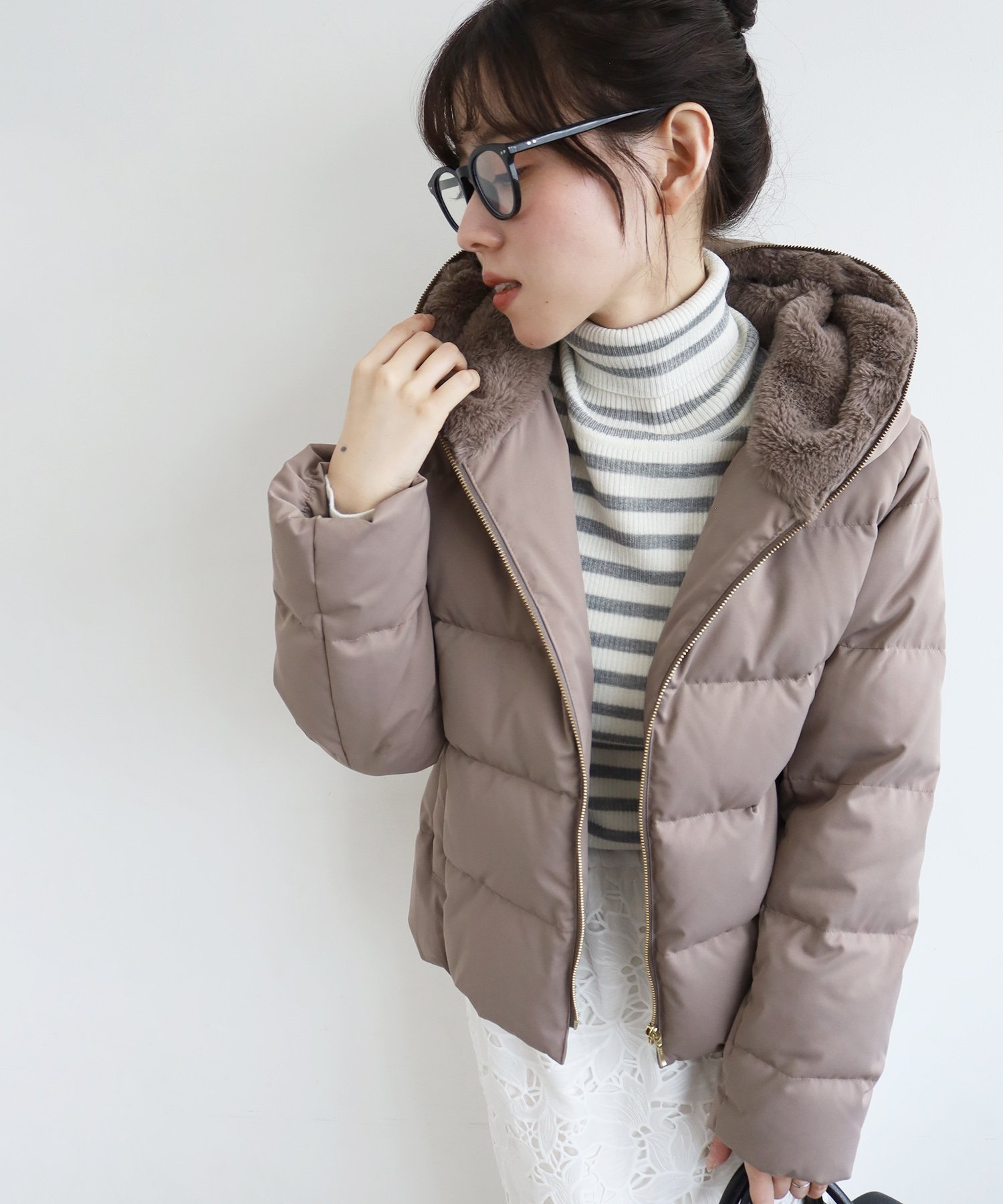 【ルクールブラン/le.coeur blanc】のファーフードショートダウン インテリア・キッズ・メンズ・レディースファッション・服の通販 founy(ファニー) 　ファッション　Fashion　レディースファッション　Fashion for Women　ダウン　Down, Puffer　モカ|ID: prp329100004652955 ipo3291000000034561048