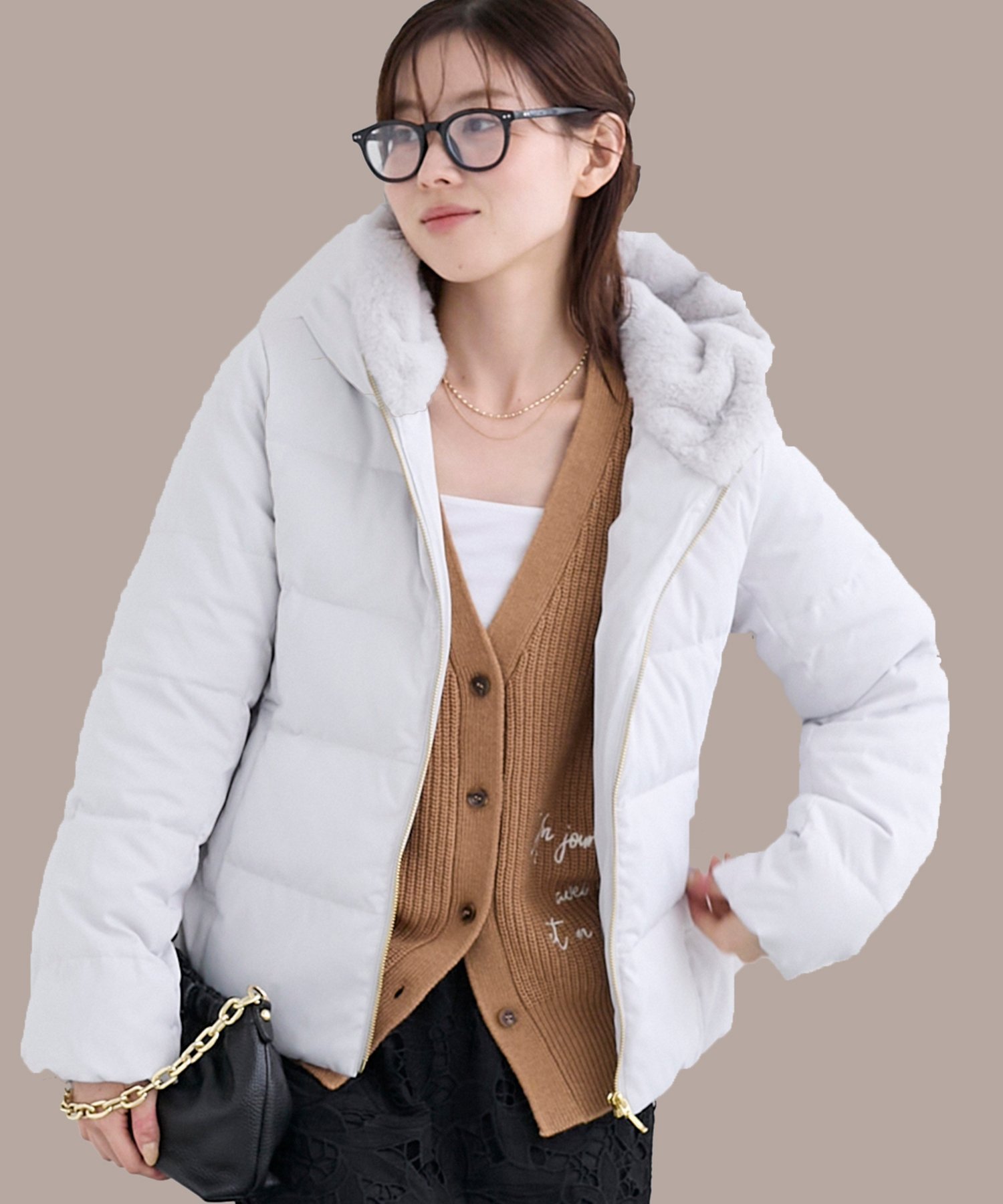 【ルクールブラン/le.coeur blanc】のファーフードショートダウン インテリア・キッズ・メンズ・レディースファッション・服の通販 founy(ファニー) 　ファッション　Fashion　レディースファッション　Fashion for Women　ダウン　Down, Puffer　L/グレー|ID: prp329100004652955 ipo3291000000036011208