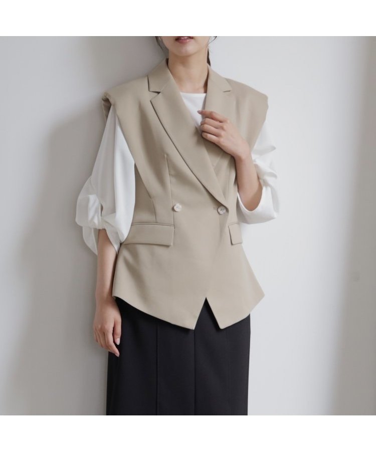 【ドレス/DRESS+】のジャケット風に羽織れてジレベスト インテリア・キッズ・メンズ・レディースファッション・服の通販 founy(ファニー) 　ファッション　Fashion　レディースファッション　Fashion for Women　アウター　Coat / Outerwear Collection　レディースジャケット・軽アウター　Jackets　シェイプ　Shape, Slim Fit　シンプル　Simple, Minimal　ジャケット　Jacket, Outerwear　ダブル　Double, Double-Breasted　ビジネス 仕事 通勤　Business / Work / Commuting　フラップ　Flap, Flap Pocket　ポケット　Pocket, Pocket Detail　マニッシュ　Mannish, Boyish　ベージュ|ID: prp329100004652991 ipo3291000000033626515