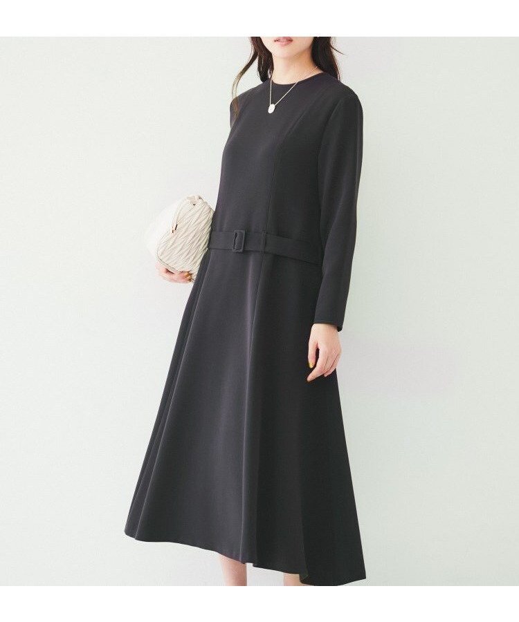 【アンタイトル/UNTITLED】のローウエストフレアワンピース インテリア・キッズ・メンズ・レディースファッション・服の通販 founy(ファニー) 　ファッション　Fashion　レディースファッション　Fashion for Women　ワンピース　Dresses　エレガント 上品　Elegant　シンプル　Simple, Minimal　ストレッチ　Stretch, Stretchy Fabric　ダブル　Double, Double-Breasted　ドレープ　Drape, Draping Fabric　フレア　Flare, Flared　ポケット　Pocket, Pocket Detail　ネイビー|ID: prp329100004653017 ipo3291000000033626985