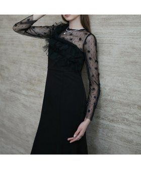 【レジャ/Leja】のLeja-フラワーモチーフアシンメトリーチュールマーメイドワンピースドレス 人気、トレンドファッション・服の通販 founy(ファニー) ファッション Fashion レディースファッション Fashion for Women ワンピース Dresses フォーマル・パーティードレス・結婚式用ドレス Elegant & Casual Dresses エレガント 上品 Elegant ドレス Dress, One-Piece フォーマル Formal, Dressy フラワー Flower, Floral フリル Frill, Ruffle モチーフ Motif, Design Theme |ID:prp329100004653021