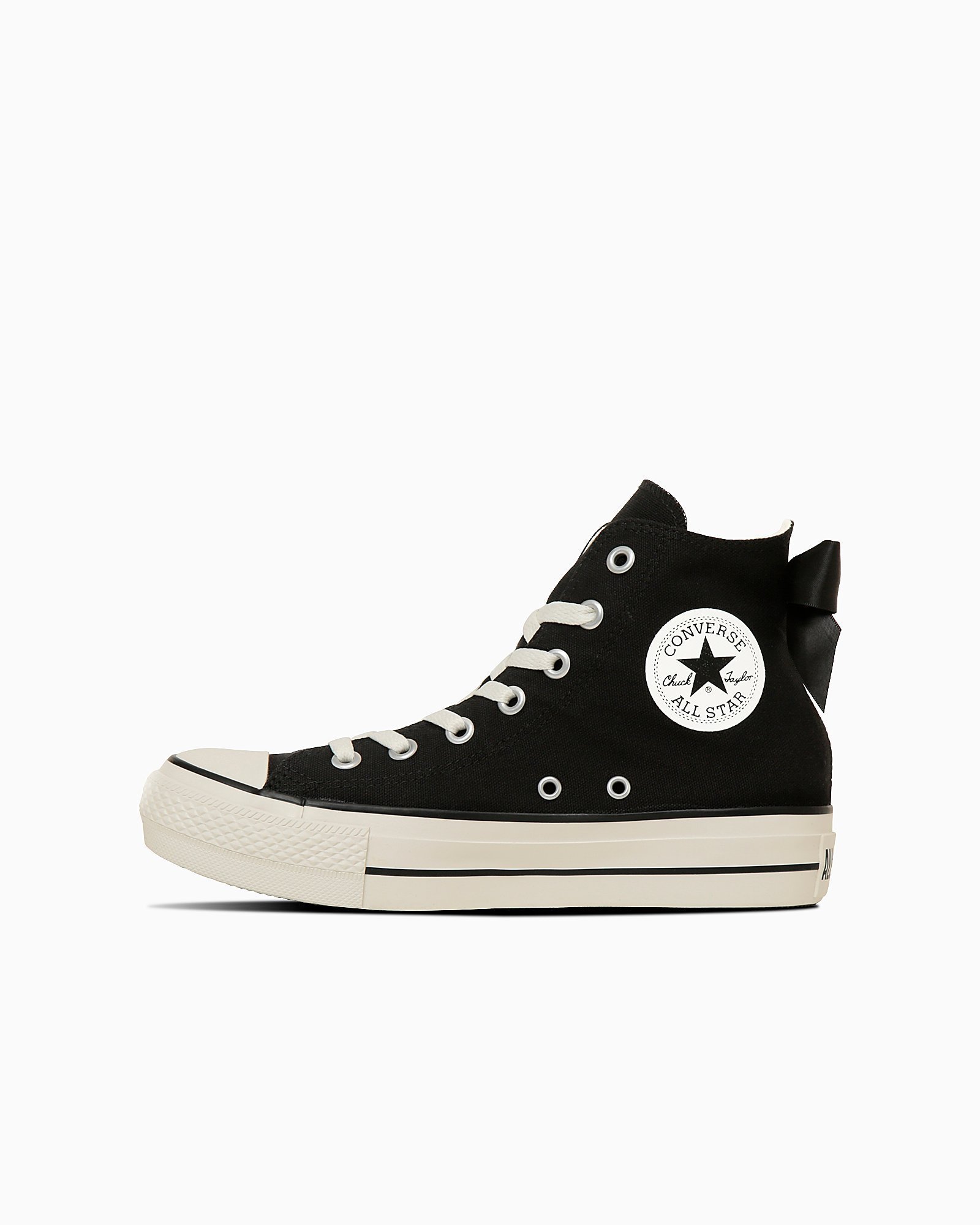 【コンバース/CONVERSE】の【CONVERSE 公式】ALL STAR PLTS BACKRIBBON HI/ 【コンバース 公式】オールスター PLTS バックリボン HI 厚底 ハイカット インテリア・キッズ・メンズ・レディースファッション・服の通販 founy(ファニー) 　ファッション　Fashion　レディースファッション　Fashion for Women　インソール　Shoe Insole　ガーリー　Girly, Feminine Style　サテン　Satin, Glossy Fabric　リボン　Ribbon, Bow　エレガント 上品　Elegant　厚底　Platform Shoes　軽量　Lightweight, Ultra Light　ブラック|ID: prp329100004653075 ipo3291000000033627746