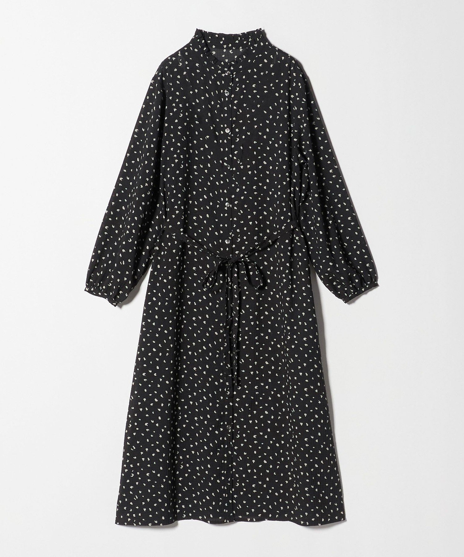 【ユナイテッドアローズ/UNITED ARROWS】のフリルネック シャツワンピース A DAY IN THE LIFE インテリア・キッズ・メンズ・レディースファッション・服の通販 founy(ファニー) 　ファッション　Fashion　レディースファッション　Fashion for Women　ワンピース　Dresses　シャツワンピース / 1枚で着映えコーデ　Shirt Dresses　インナー　Innerwear　秋　Autumn　クラシカル　Classical, Vintage-Inspired　サッカー　Seersucker, Summer Fabric　スリーブ　Sleeve, Long Sleeve / Short Sleeve　トレンド　Trend, Trending Now　定番　Standard, Basic Item　人気　Popular, Best Seller　バランス　Balance, Style Balance　フリル　Frill, Ruffle　プリント　Print, Printed Pattern　ペチコート　Petticoat, Underskirt　ワイド　Wide, Wide Fit　アウトレット　Outlet / Clearance　おすすめ　Recommended / Our Picks　エレガント 上品　Elegant　ビジネス 仕事 通勤　Business / Work / Commuting　BLACK|ID: prp329100004653396 ipo3291000000034633621