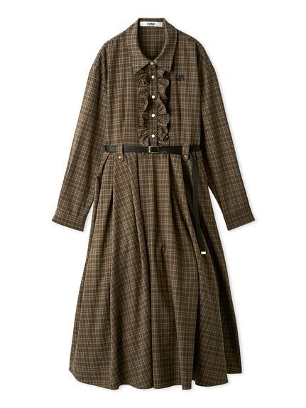 【ファーファー/FURFUR】の【限定サイズ】ベルト付きフリルシャツワンピース インテリア・キッズ・メンズ・レディースファッション・服の通販 founy(ファニー) 　ファッション　Fashion　レディースファッション　Fashion for Women　ワンピース　Dresses　シャツワンピース / 1枚で着映えコーデ　Shirt Dresses　ベルト&ウエストマーク　Belts & Waist Accessories　チェック　Check, Plaid, Tartan　トレンド　Trend, Trending Now　バランス　Balance, Style Balance　フィット　Fit, Slim Fit　フリル　Frill, Ruffle　定番　Standard, Basic Item　BRW[058]|ID: prp329100004653419 ipo3291000000033633727