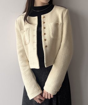 【ジュノア/JUNOAH】のmipiarl 金釦ツイードノーカラーショートジャケット 人気、トレンドファッション・服の通販 founy(ファニー) ファッション Fashion レディースファッション Fashion for Women アウター Coat / Outerwear Collection レディースジャケット・軽アウター Jackets |ID:prp329100004653480